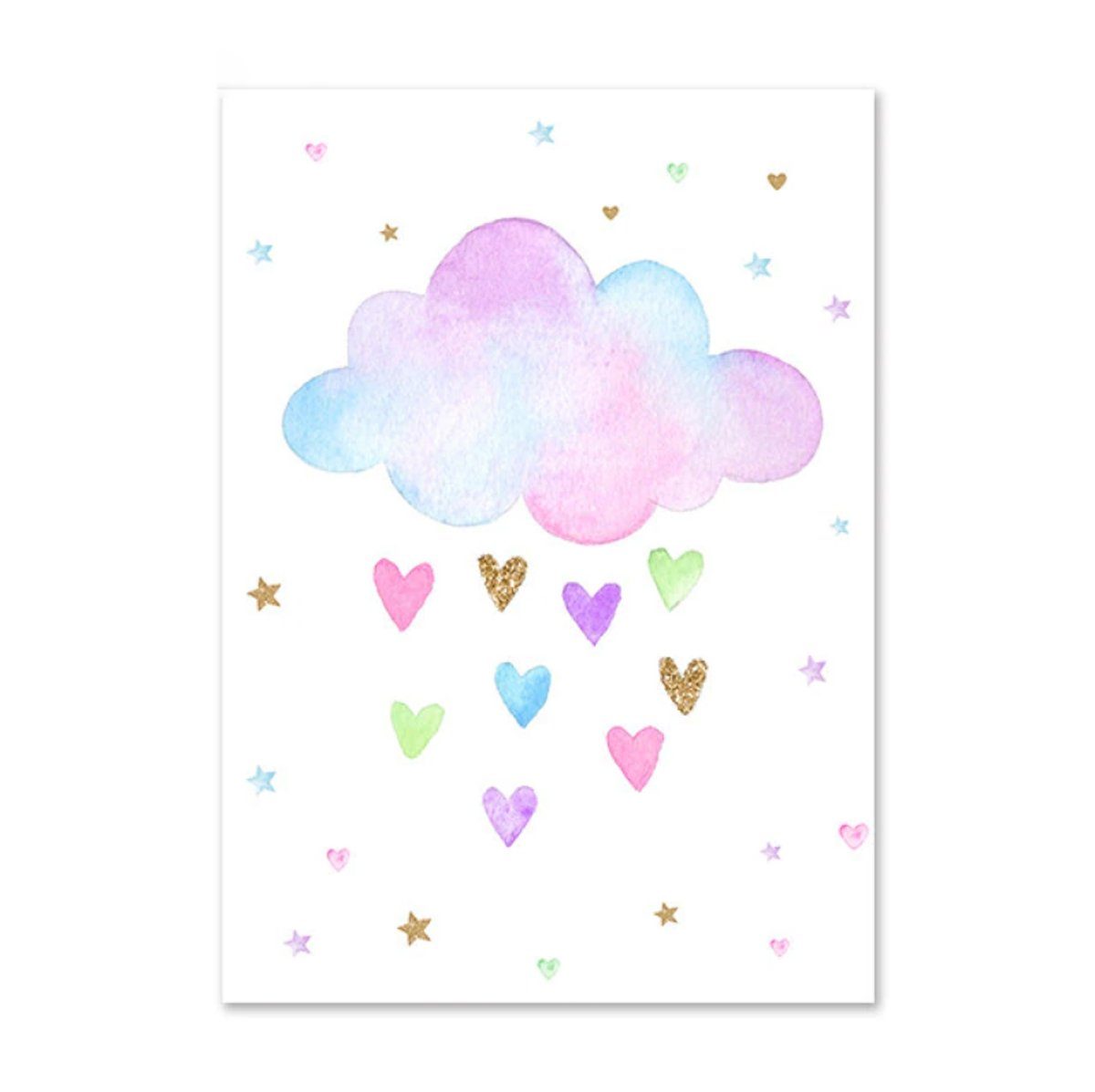 TPFLiving Kunstdruck (OHNE RAHMEN) Poster - Leinwand - Wandbild, Einhorn, Regenbogen, Sterne, Herz - Für Kinderzimmer - (Mädchenzimmer, Babyzimmer, Jungenzimmer, Kindergarten), Farben: Pastel, pink, rosa, grün, blau - Größe: 10x15cm