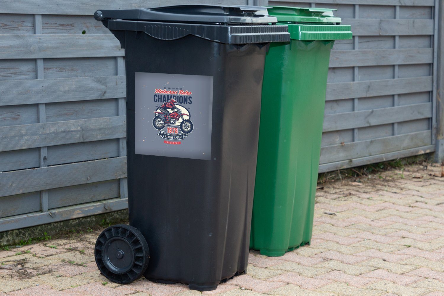 MuchoWow Wandsticker Mancave Retro - Sport Motocross Mülltonne, Container, Sticker, (1 St), - Mülleimer-aufkleber, - Abfalbehälter