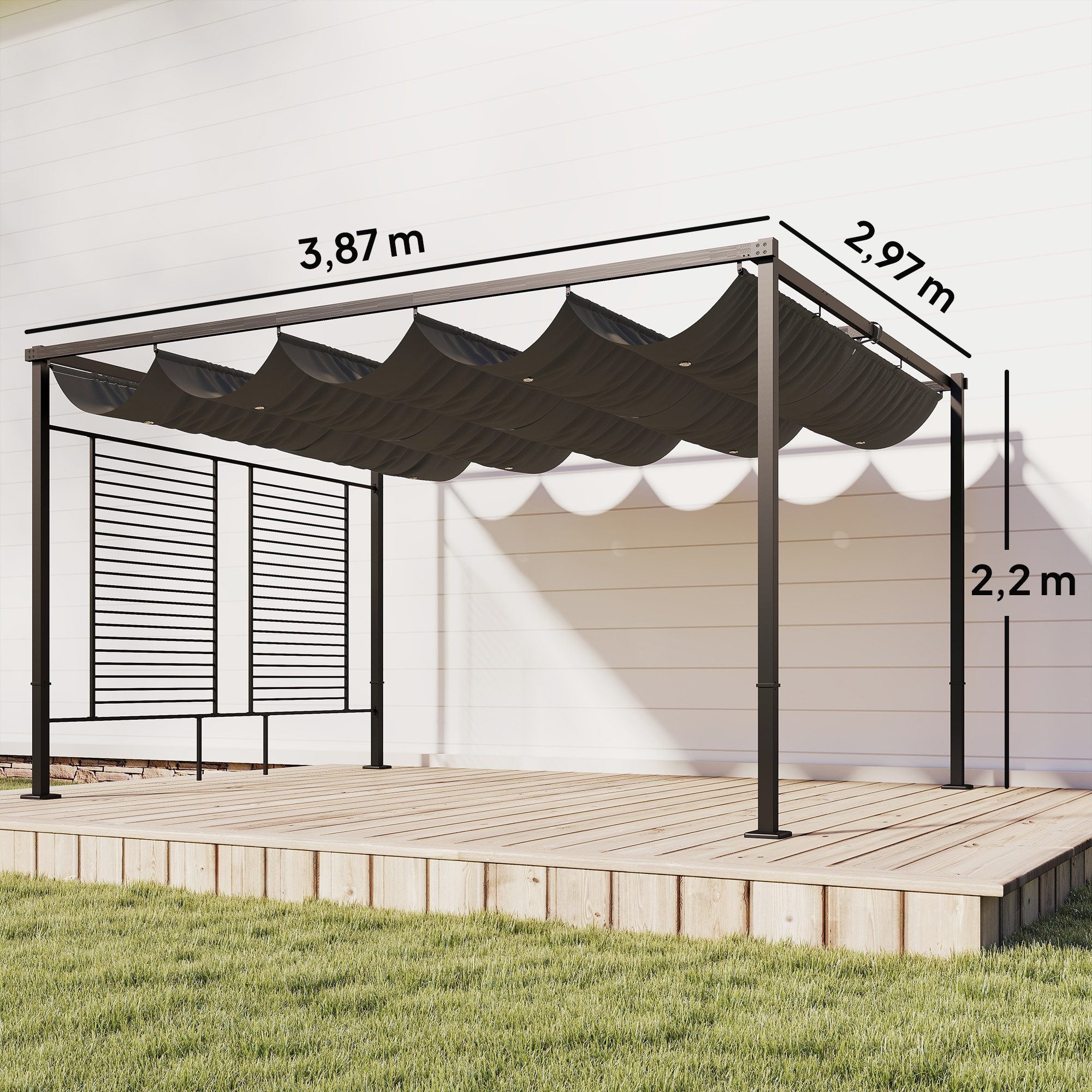 Outsunny Pergola mit Schiebedach, 2 Sichtschutz, BxTxH: 297x297x220 cm, (Überdachung, 1-tlg., Terrassenüberdachung), für Terrasse Garten Dunkelgrau