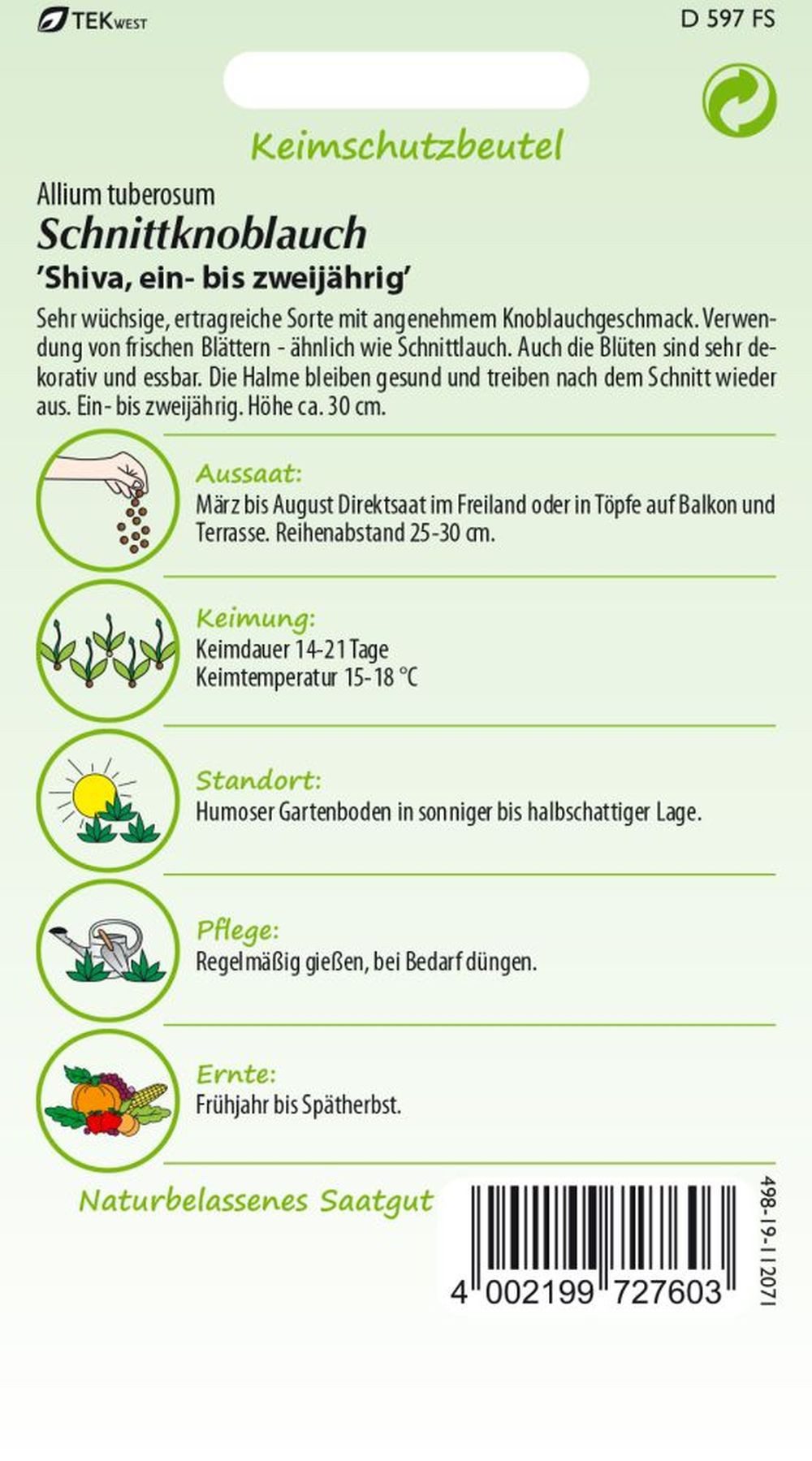 SAMEN PFANN Kräutersamen Schnittknoblauch, Shiva - Gewürz Saatgut Schnittlauch-Samen, Allium tuberosum