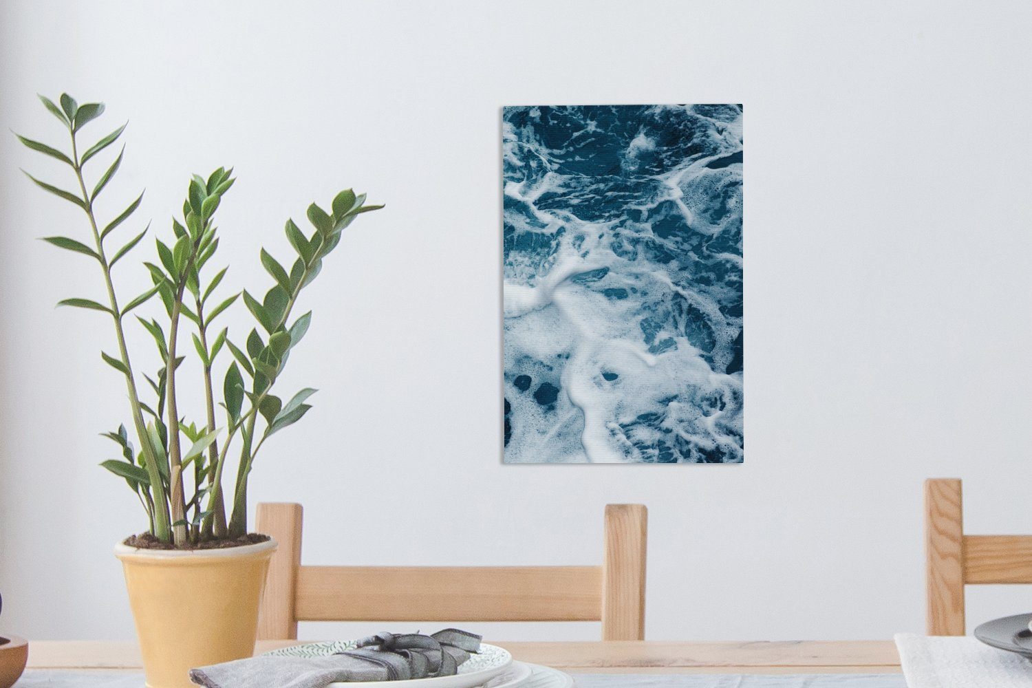 Leinwandbild Wellen Leinwandbild Meer - Zackenaufhänger, inkl. OneMillionCanvasses® (1 St), Schaum, Wasser cm fertig 20x30 Gemälde, - - bespannt