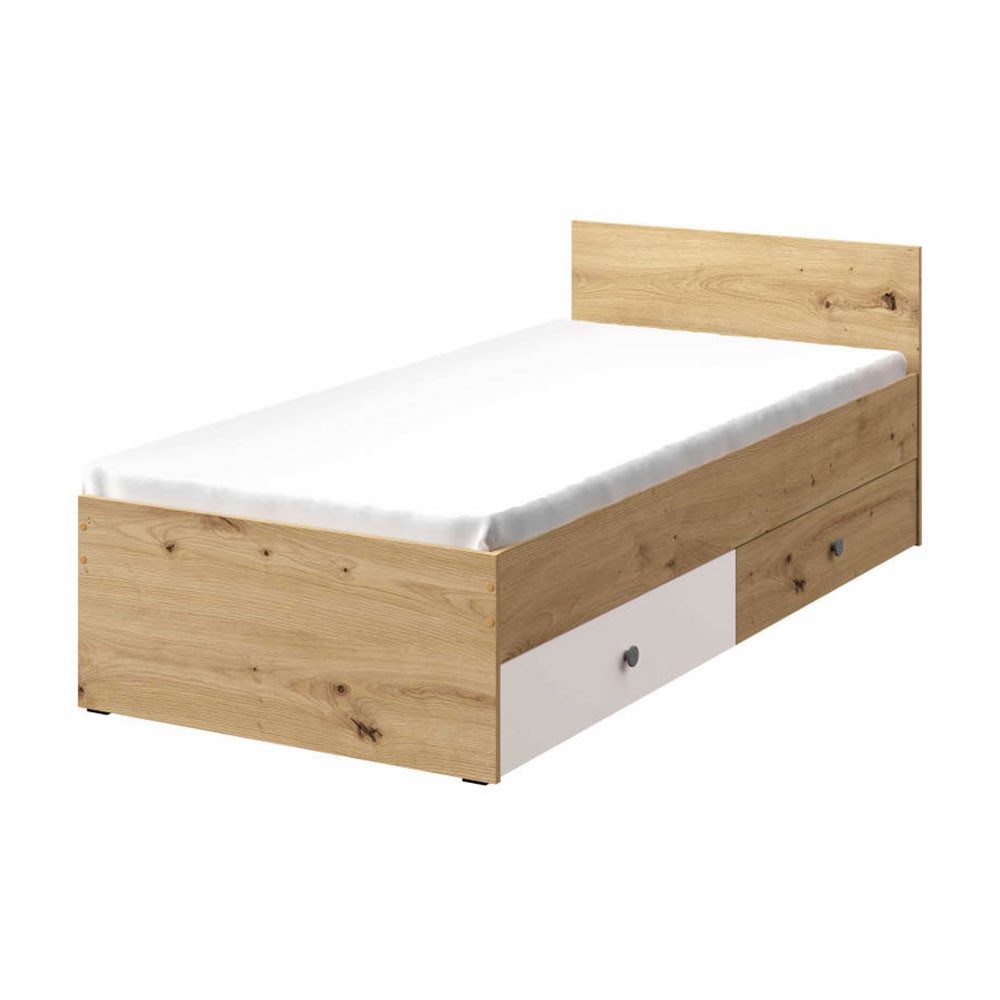 Feldmann-Wohnen Kinderbett Nero (Liegefläche 90 cm x 200 cm, ohne Matratze, 1-tlg., mit Rollrost, inkl. 2 Schubladen mit Rollenschubführung und je 1 Rolle), 90x200cm Weiß Matt / Griffe Grau