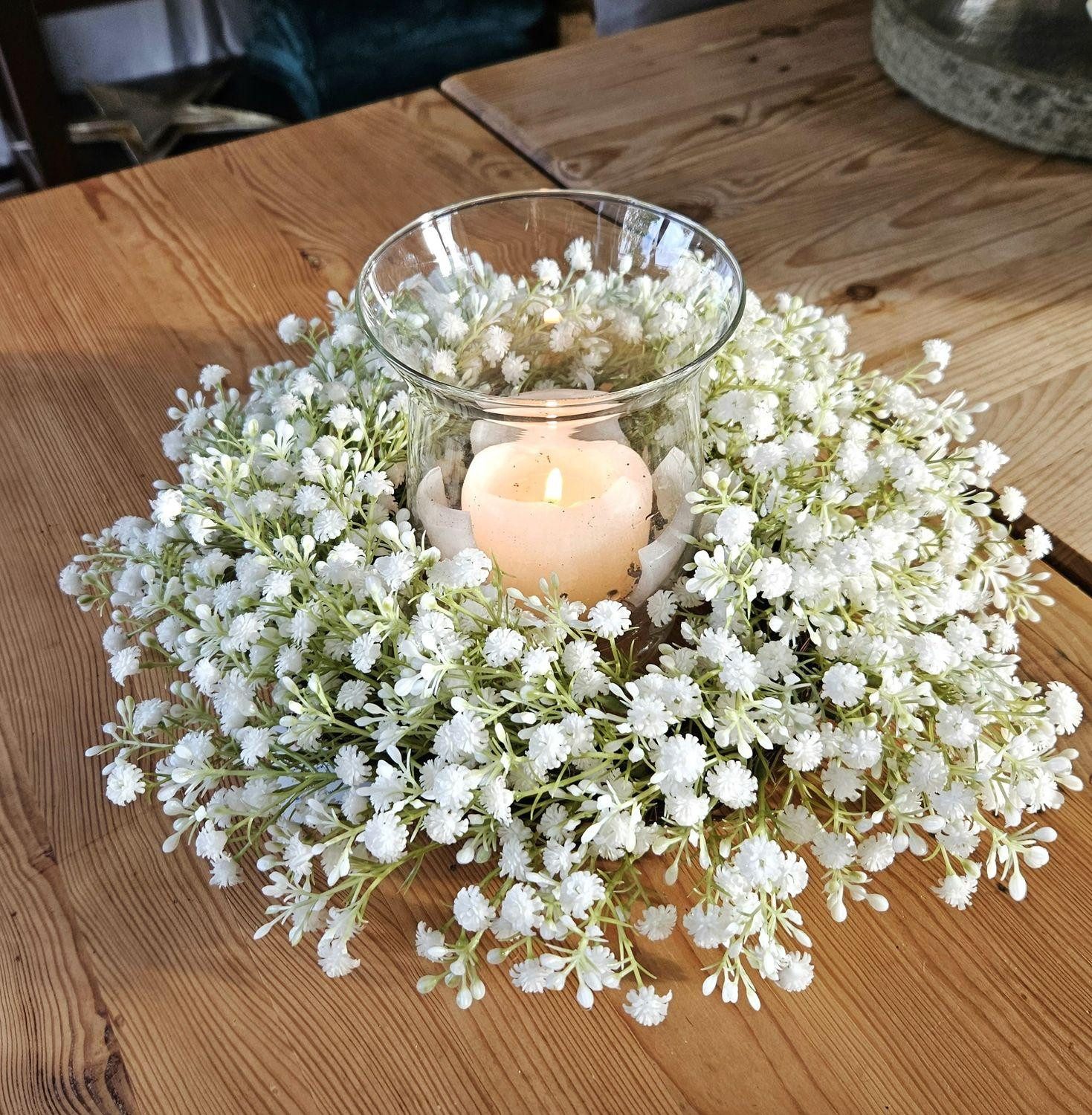 Kunstkranz Dekokranz Schleierkraut Cecilia, Creme-weiß, Ø35cm Schleierkraut, artplants