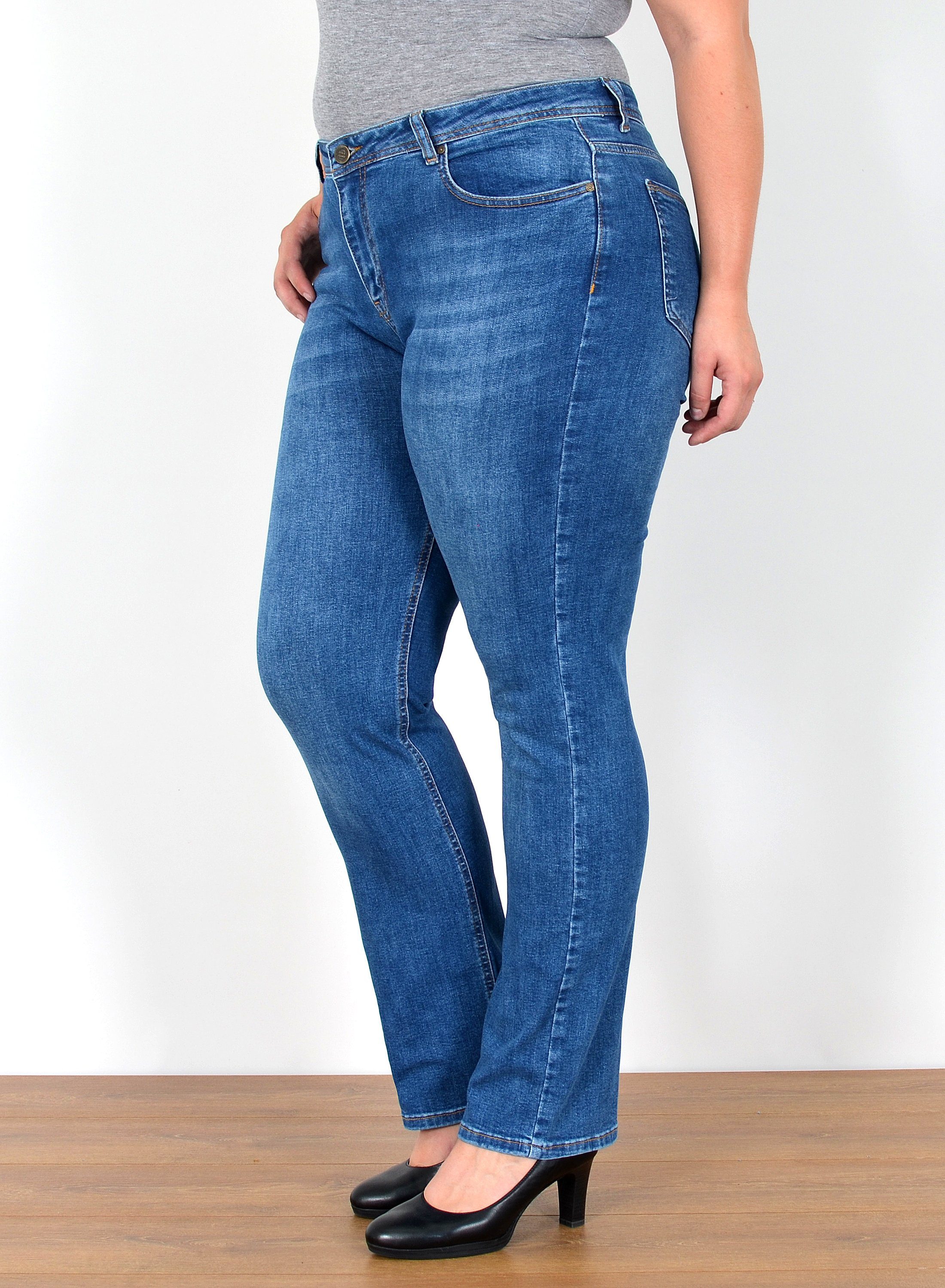 ESRA Straight-Jeans Straight Fit Jeans High Waist Damen Hose Gerade Schnitt günstig online kaufen