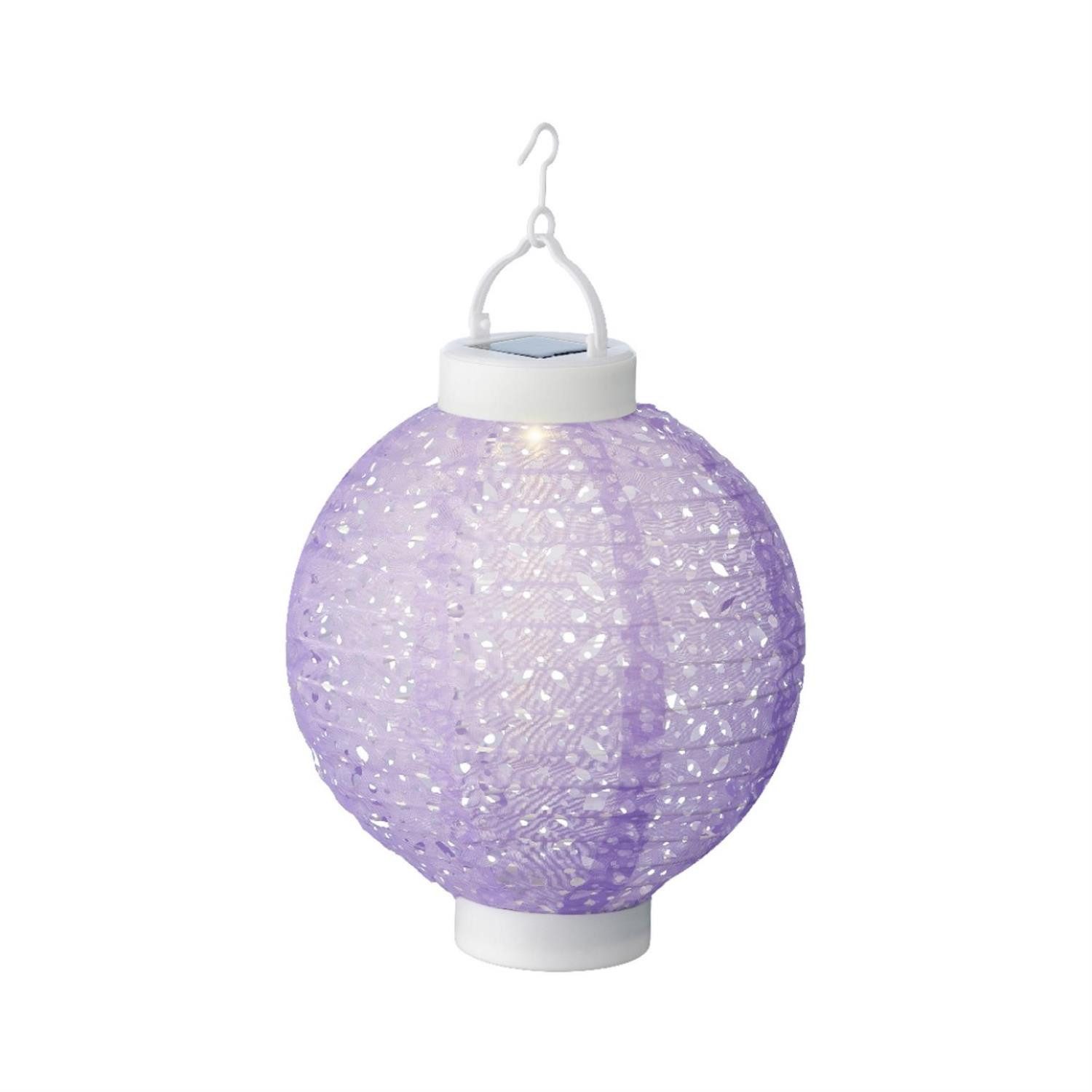 MARELIDA LED Lampion Solar Gartenlampion mit Muster lila D: 20cm Party Balkon Terrasse, LED Classic, warmweiß (2100K bis 3000K)