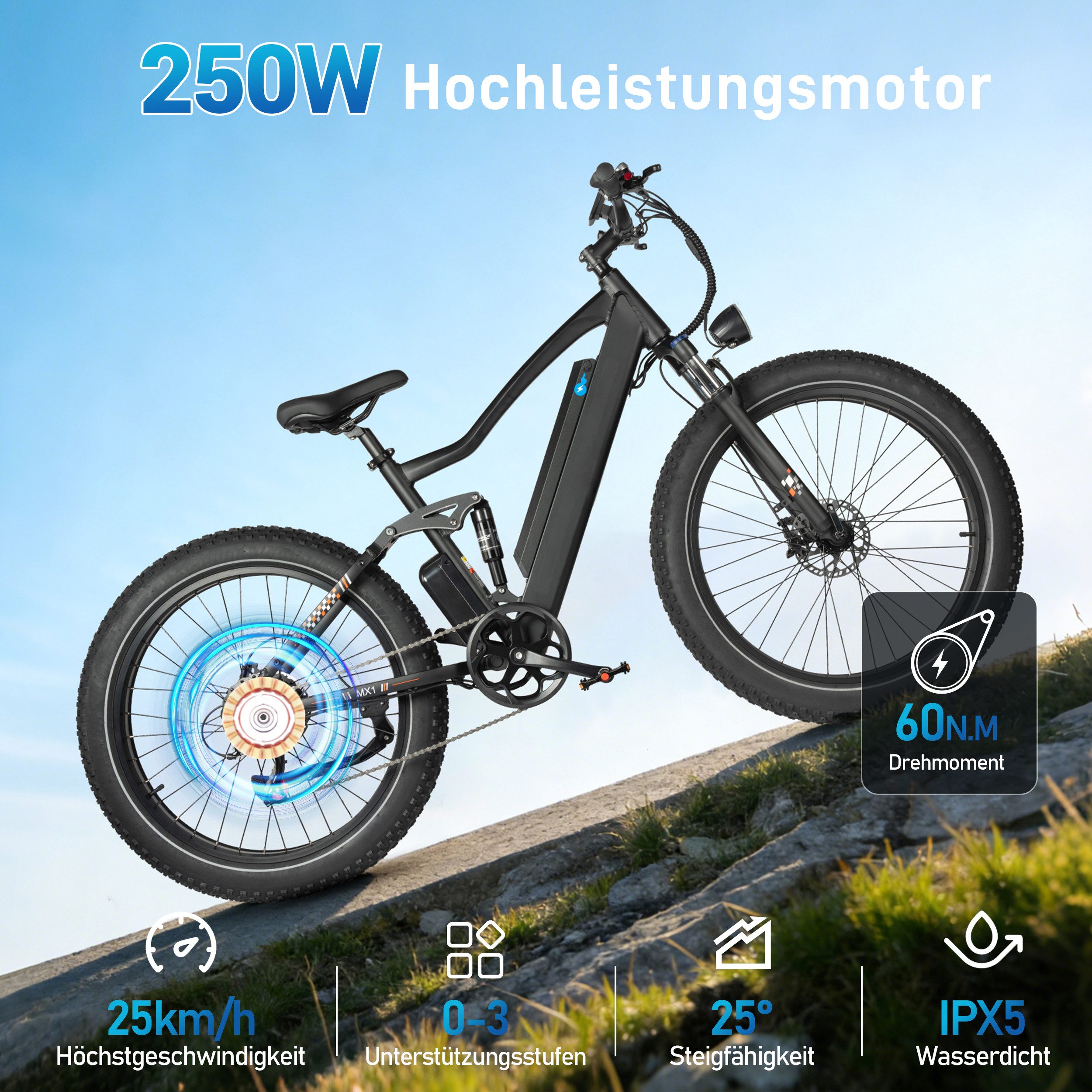 Vankel E-Bike Cityrad MX1 E-Fahrrad 624WH Pedelec, 48V 13 AH 100 km Reichweite, Kettenschaltung, Heckmotor, 624 Wh, Cityrad 7 Gang Shimano,Scheibenbremsen Scheibenbremse, Kettenschaltung