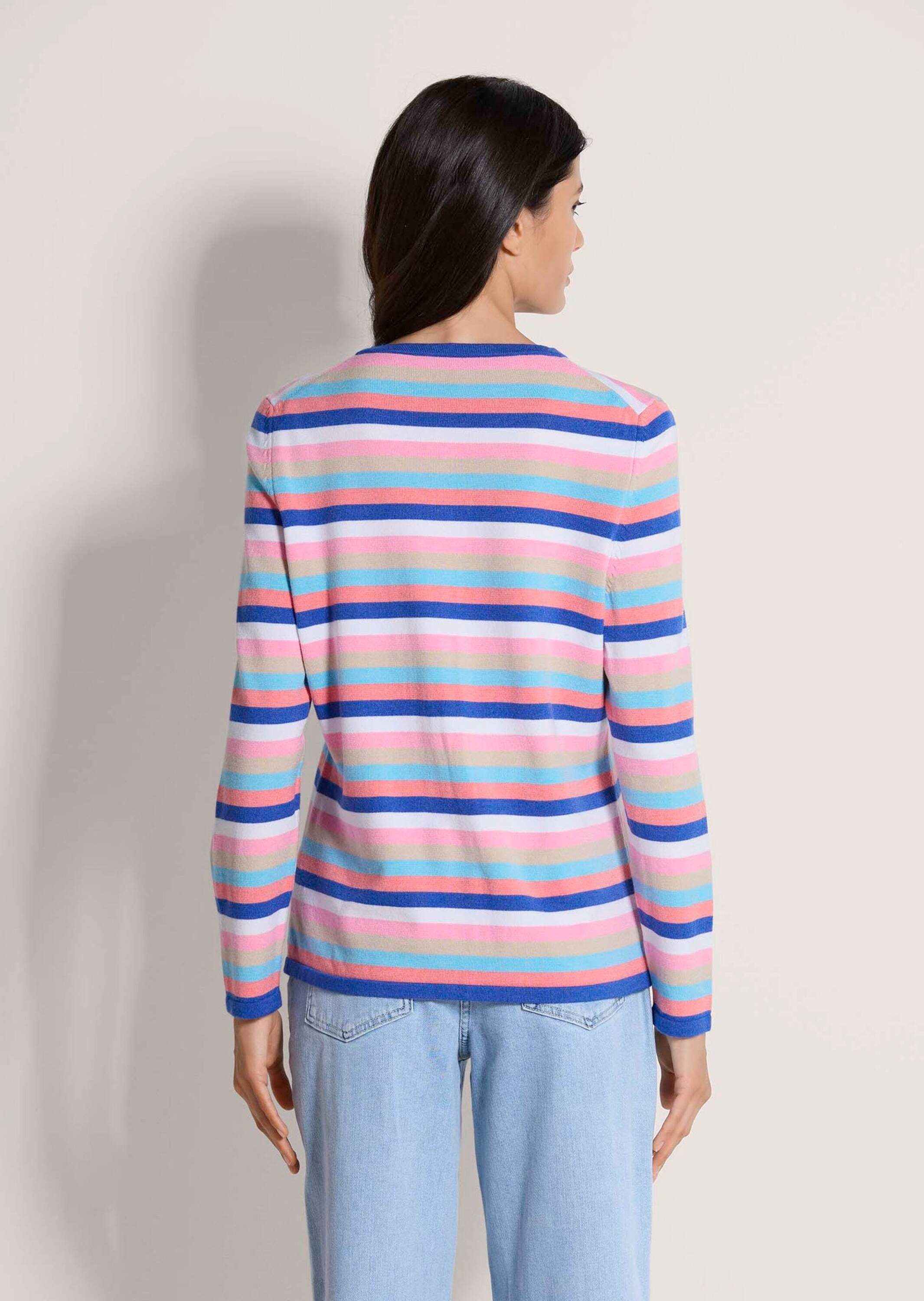 MADELEINE Strickjacke Streifenjacke aus Modal, Feinstrick, Rundhals Leichte Langarm Jacke mit buntem Muster, Knopfleiste