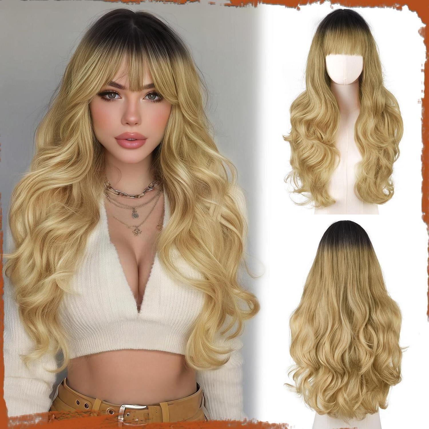 LuxusKollektion Kunsthaarperücke Perücke 60 cm Pony Synthetik Frauen Cosplay Party Ombre Blond