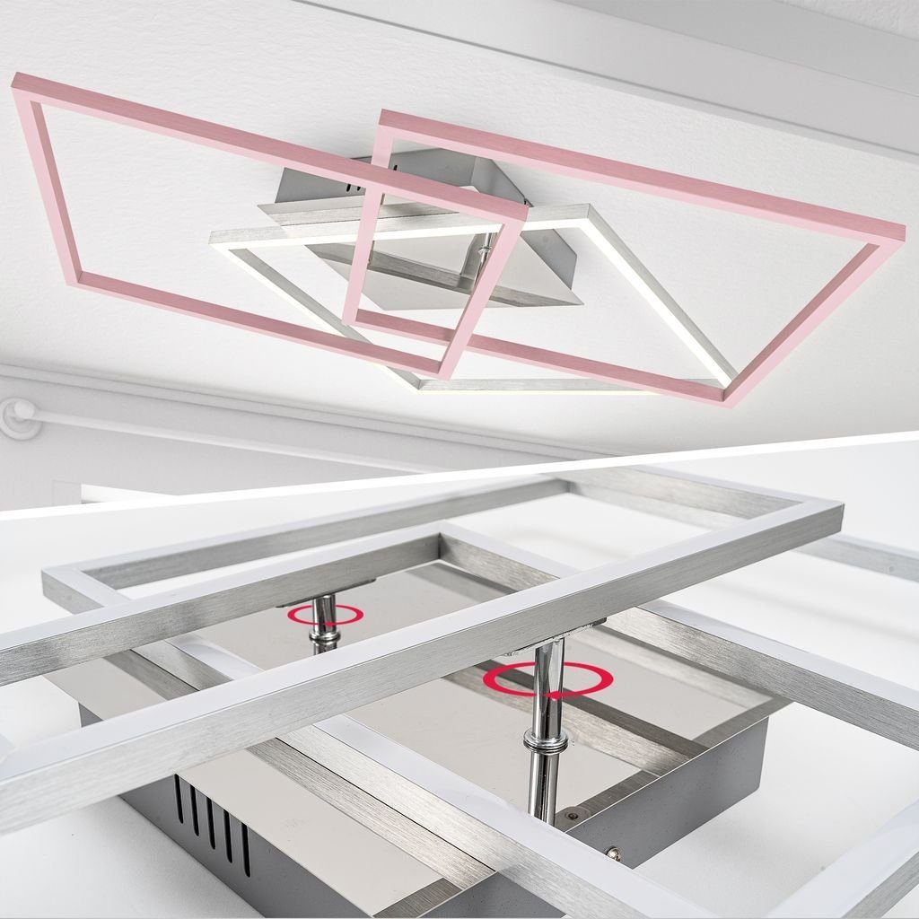 B.K.Licht Deckenleuchte LED Deckenlampe FRAME Chrom-Alu 3-flammig 56,8x56,8 cm - BKL1504, LED fest integriert, Warmweiß, modernes Design, schwenkbar, 40W 4000lm 3000K warmweiß Wohnzimmerlampe