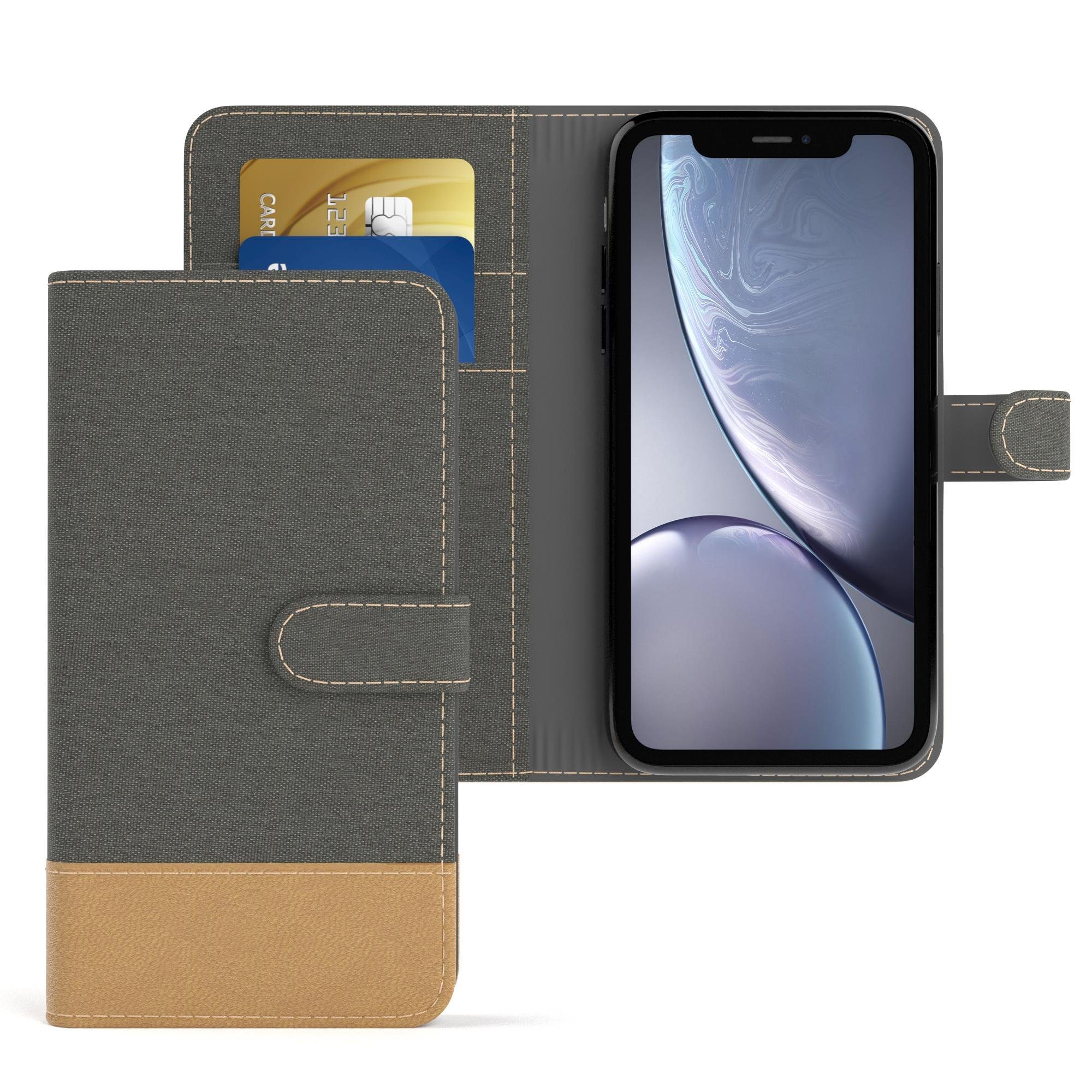 EAZY CASE Handyhülle Bookstyle Farbig für Apple iPhone XR 6,1 Zoll, Handytasche zum Aufklappen mit Standfunktion flipcase Grau Anthrazit
