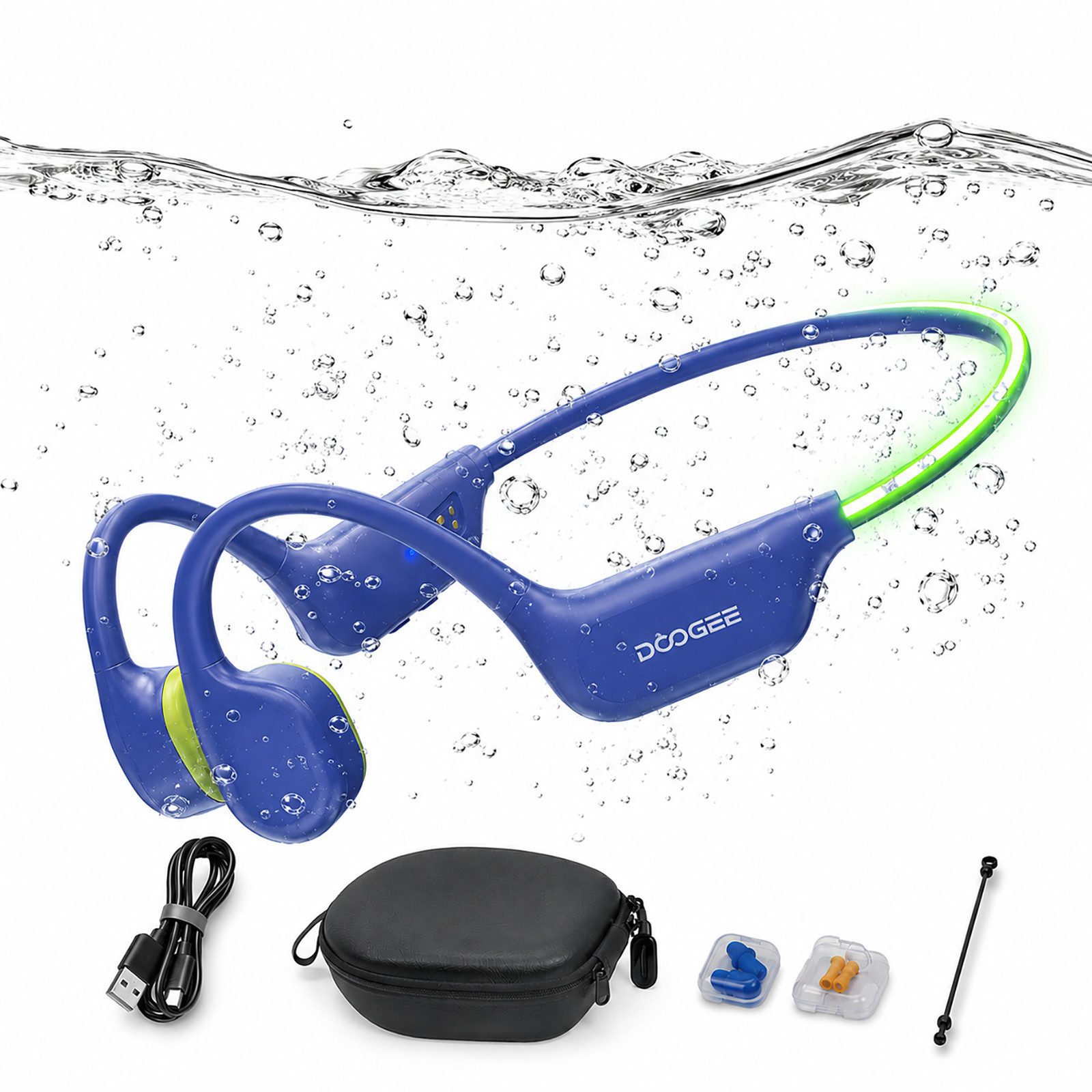 DOOGEE knochenschall kopfhörer bluetooth,32GB,MP3,LED,wasserdichte schwimm Bluetooth-Kopfhörer (10h Akku, MP3-Modus 32GB, für Schwimmen, Radfahren & Sport geeignet)