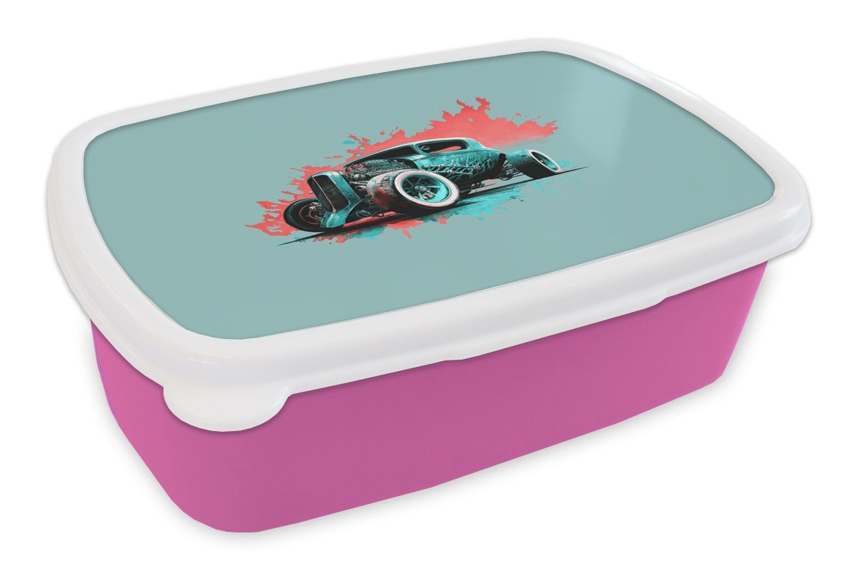 Farbe Kinder, Auto Erwachsene, Brotdose Mädchen, - - Lunchbox Brotbox Kunststoff rosa Grün, (2-tlg), für Kunststoff, - Snackbox, Oldtimer MuchoWow