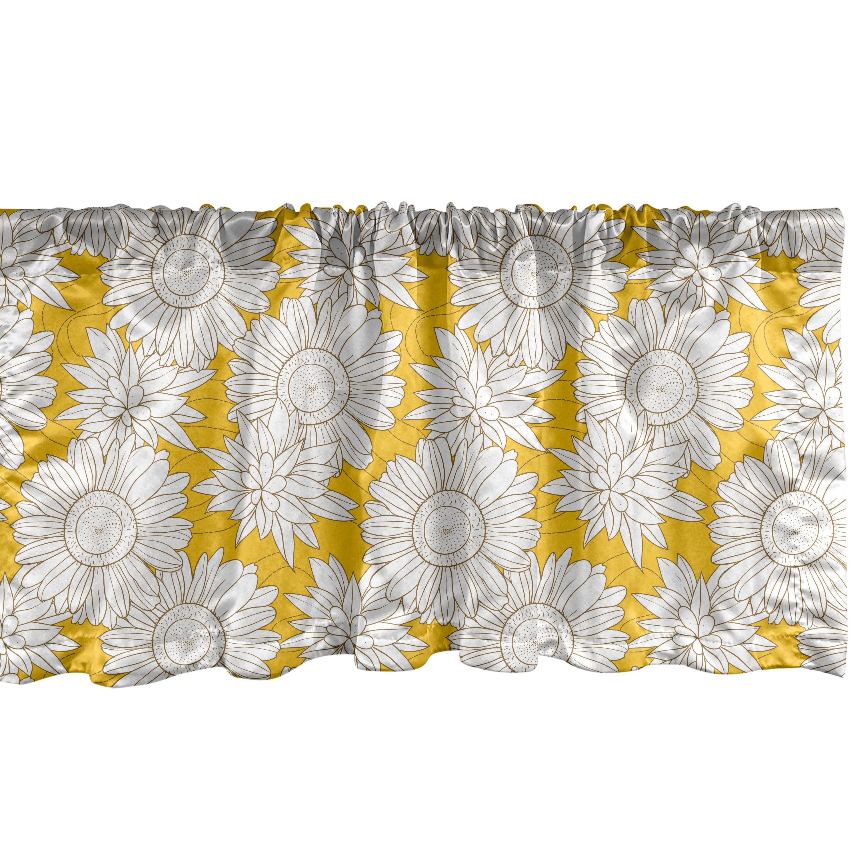 Scheibengardine Vorhang Volant für Küche Schlafzimmer Dekor mit Stangentasche, Abakuhaus, Microfaser, Gelb und Weiß Kamillen