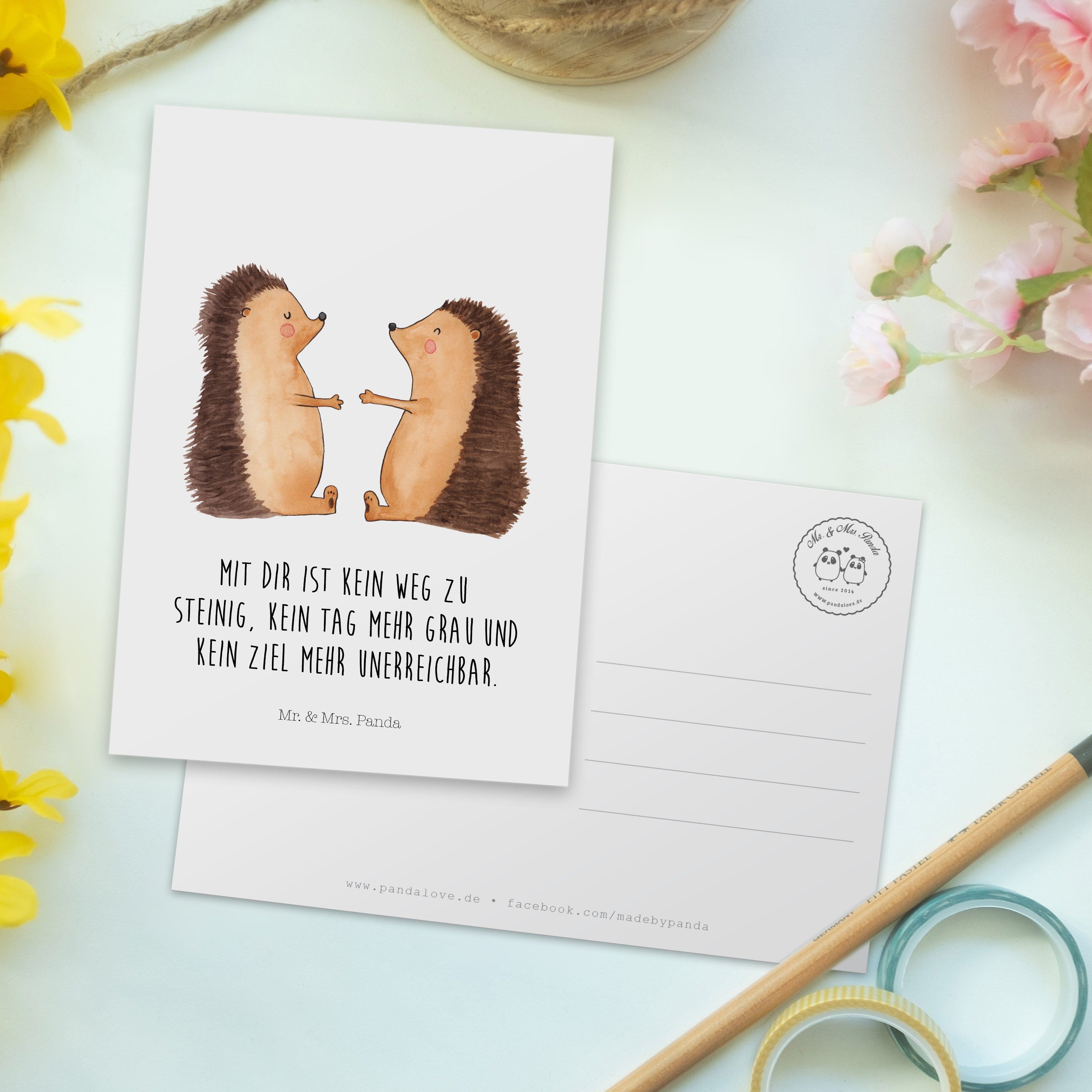 Fre Einladung, Liebe Verlobung, - Mr. Mrs. Panda & - Postkarte Hochzeitstag, Geschenk, Weiß Igel