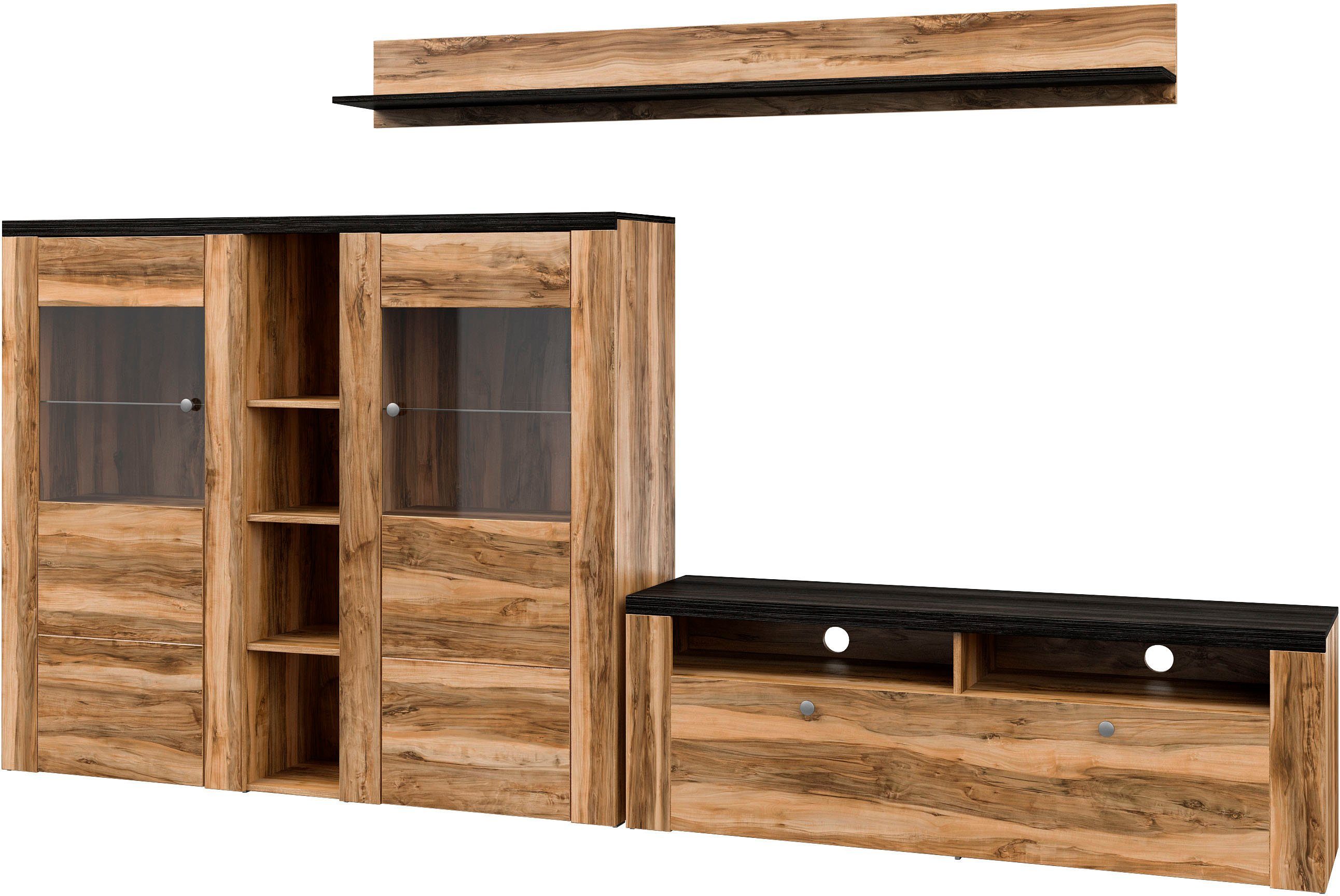 Home affaire Wohnwand Larona, Wohnwand, Set 3 teilig, (3-St), Wohnzimmer Set bestehend aus 1 TV-Board, 1 Highboard,1 Wandregal