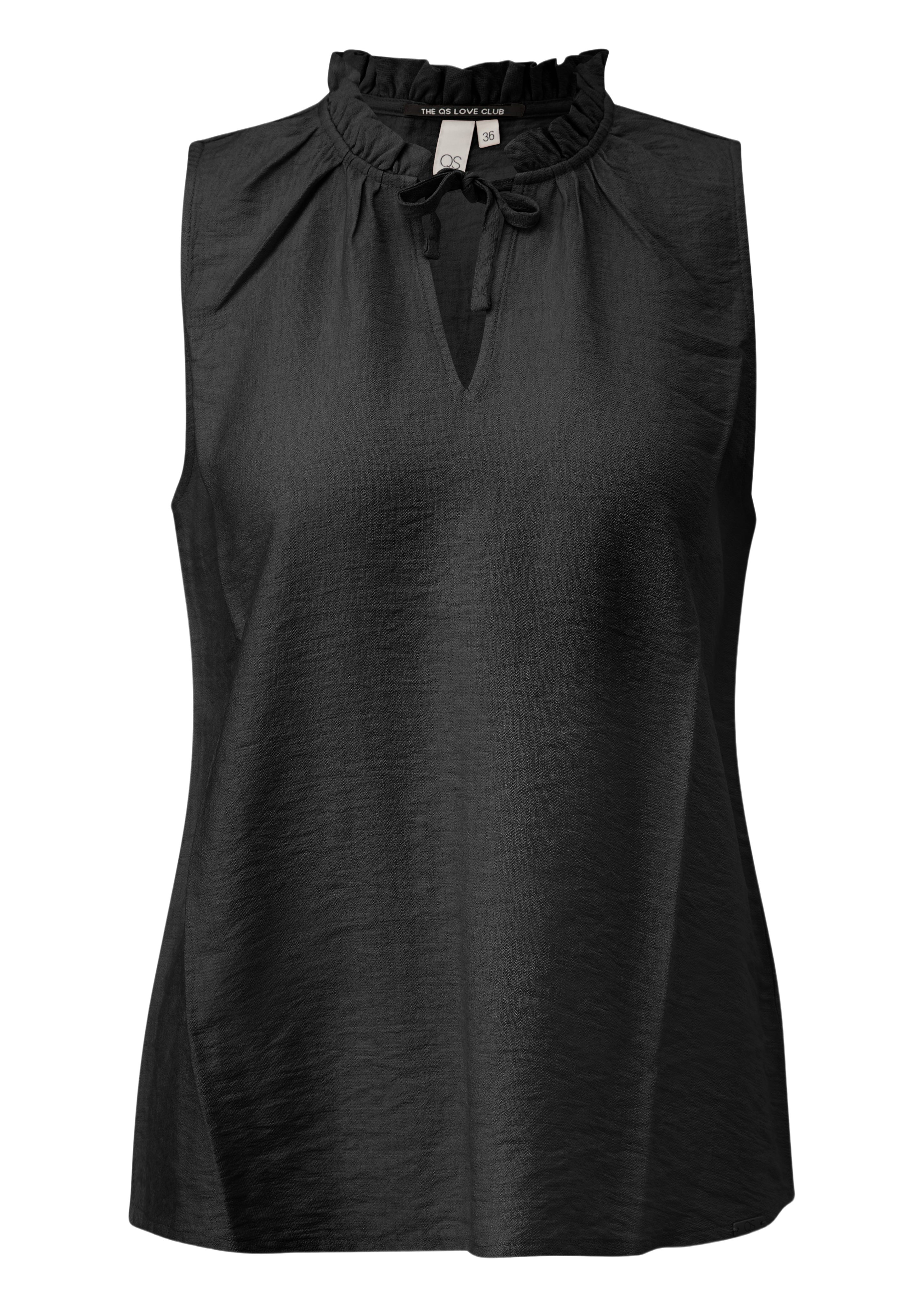 QS Hemdbluse schwarz,Casual,Viskose,Unifarben,Rüschenkragen,Ärmellos,Regular Fit