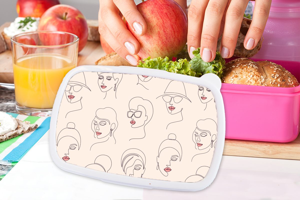 - Kunststoff Brotbox (2-tlg), für Muster MuchoWow - Erwachsene, Pastell, Brotdose Kunststoff, Kinder, Linienkunst rosa Frau Mädchen, Lunchbox Snackbox, -