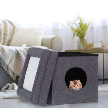 relaxdays Indoorhütte Sitzhocker mit Katzenhöhle in Grau