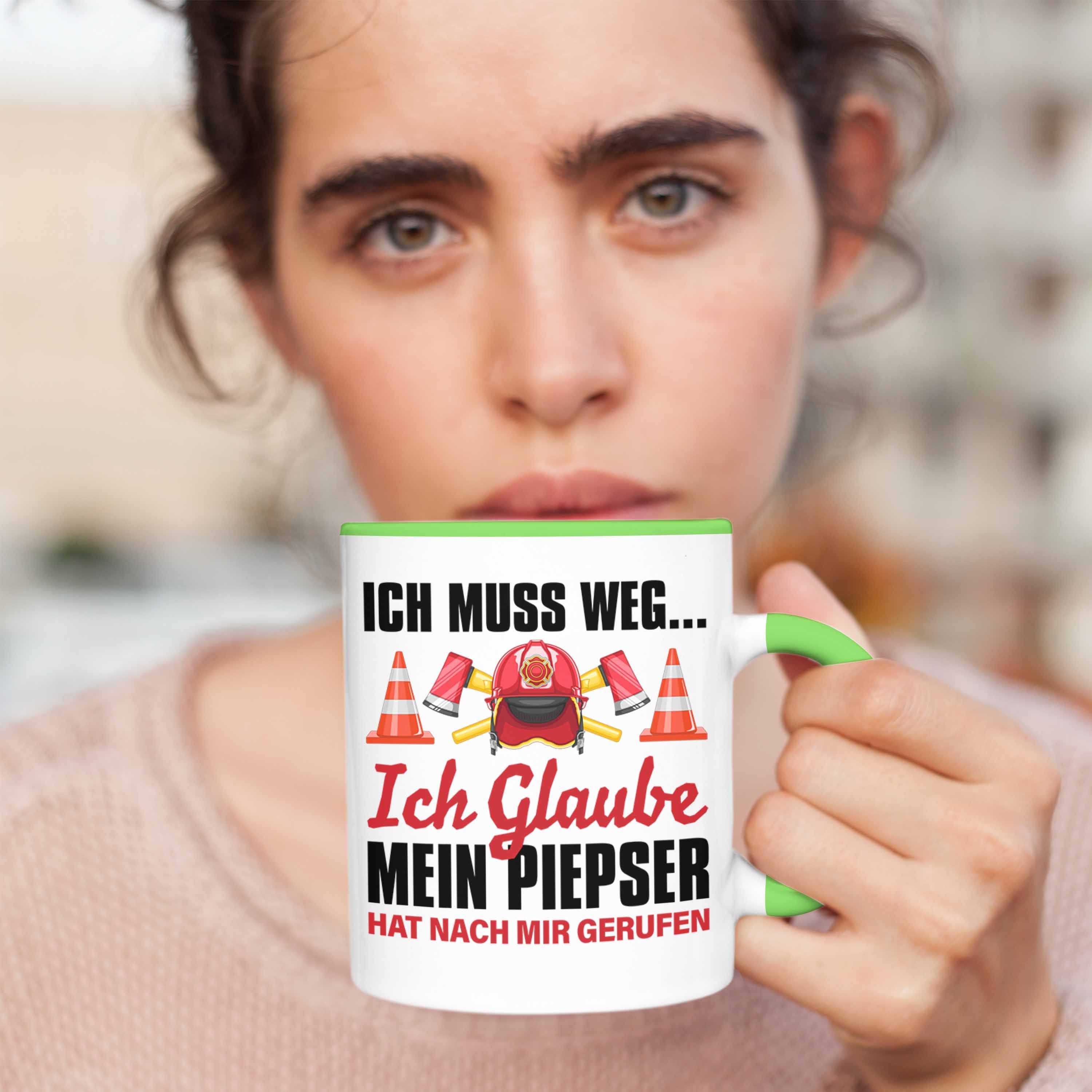 Trendation Tasse - Tasse Grün Geschenk für Männer Geburtstag Feuerwehrmann Spruch Feuerwehr Trendation