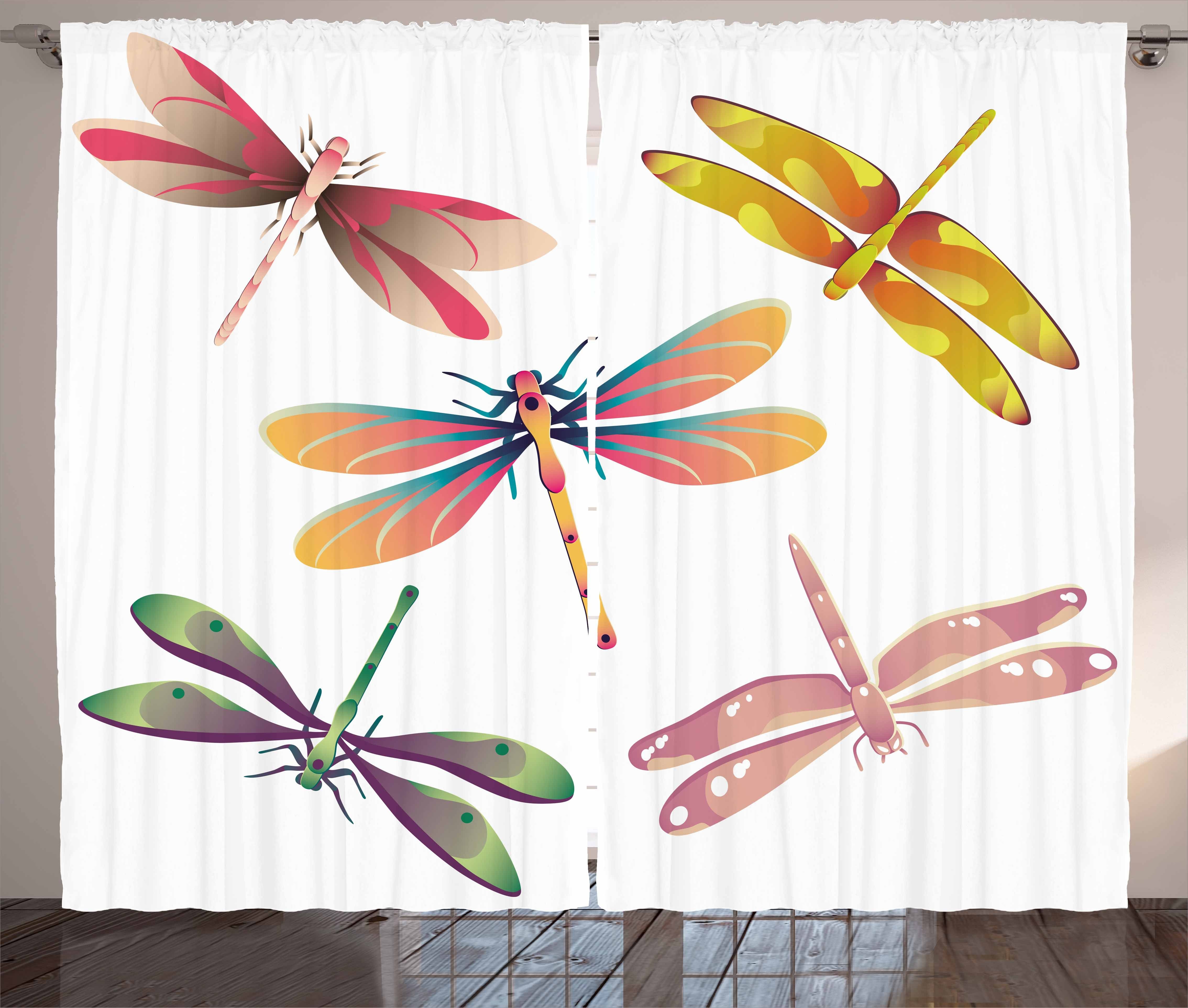 Gardine Schlafzimmer Kräuselband Vorhang mit Schlaufen und Haken, Abakuhaus, Libelle Kunst Bugs Moderne