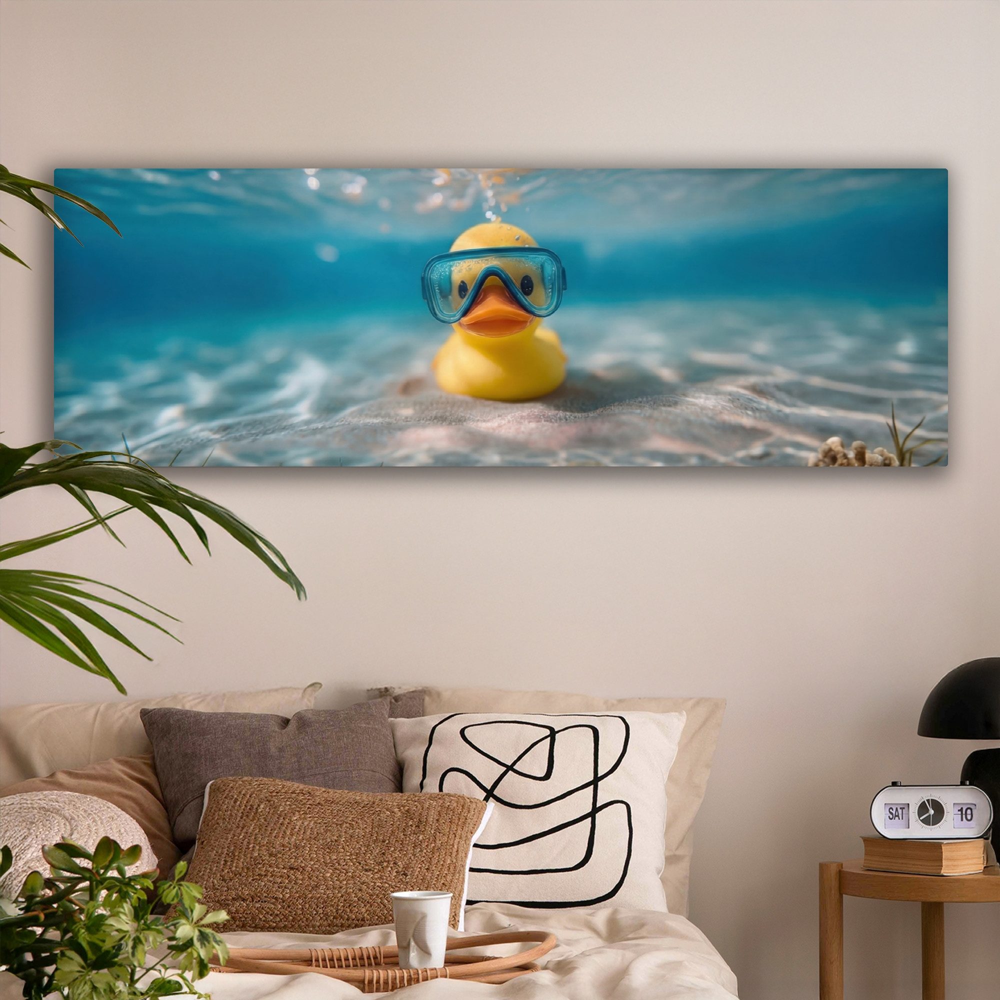 OneMillionCanvasses® Leinwandbild Panorama Schwimmbrille - Ente - Wasser, Fotodruck (1 St), Leinwandbilder XXL Wohnzimmer, Deko Aesthetic 150x50 cm