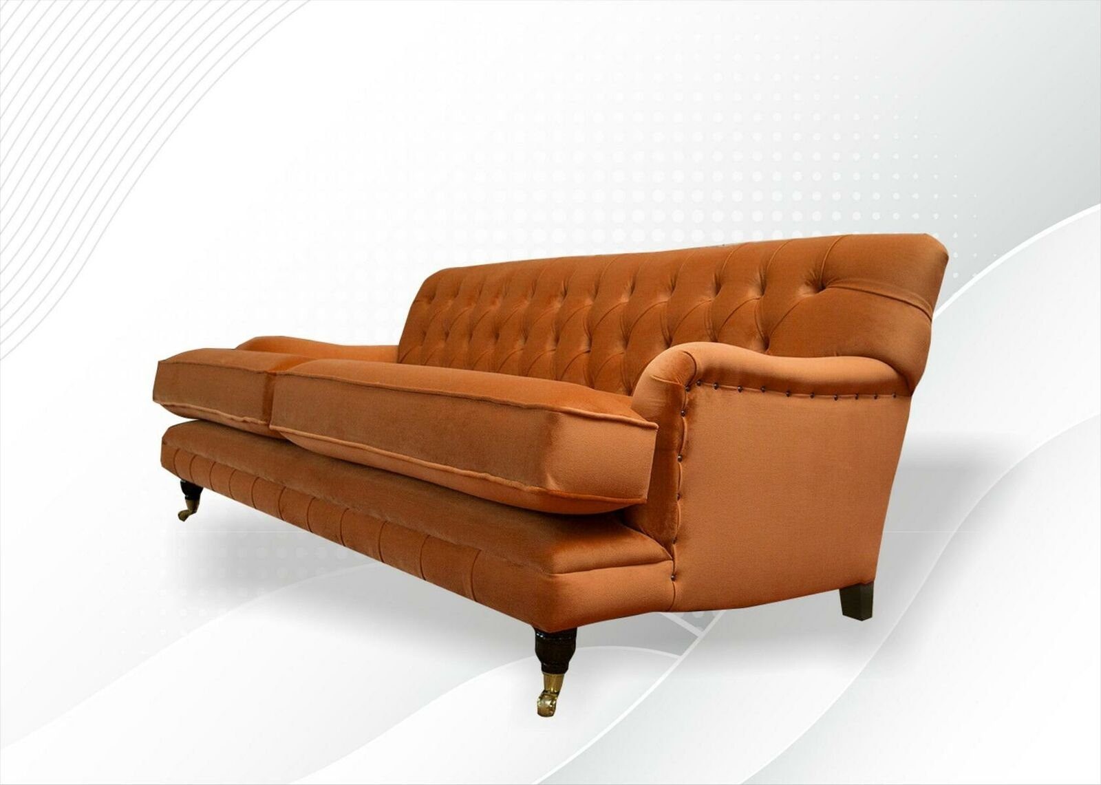 JVmoebel Chesterfield-Sofa, Chesterfield Couchen Design Polster Wohnzimmer Sofas Sofa Textil Neu Stoff Orange Gelb