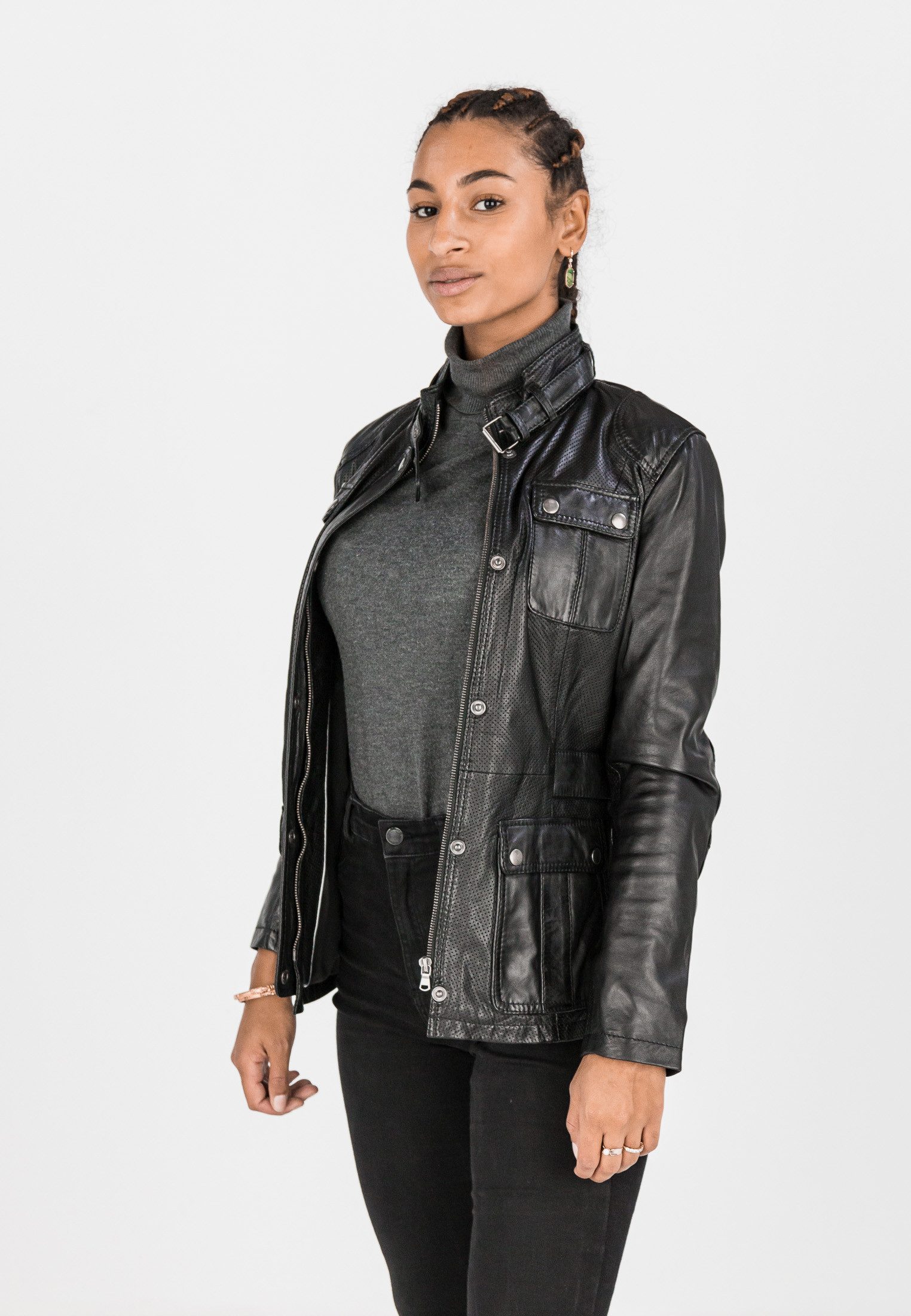 CBL Lederjacke MQ-45691 im modernen Biker Style mit Stehkragen