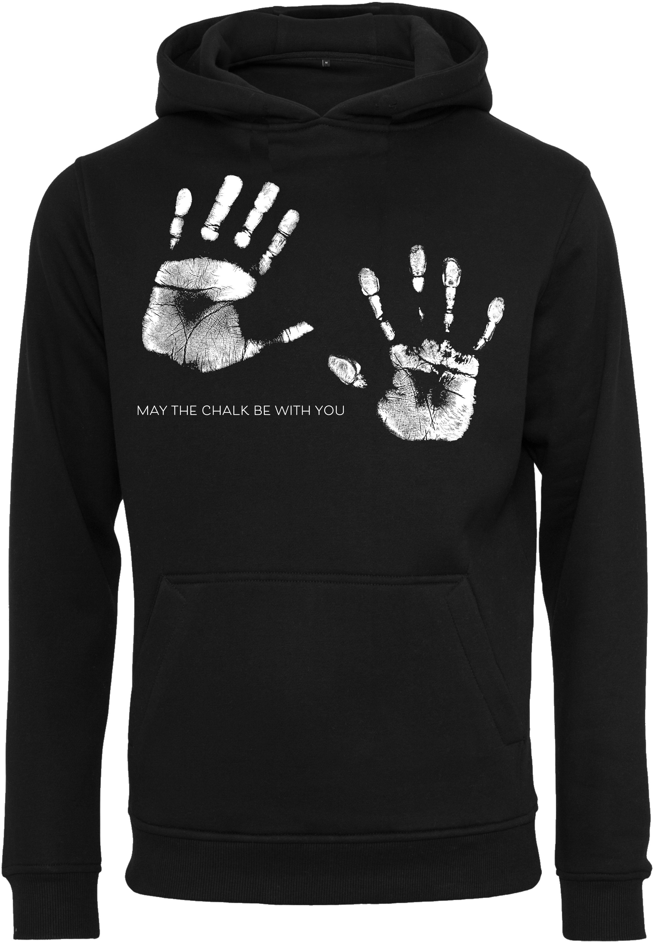 Baddery Kapuzenpullover Hoodie: "May the chalk be with you" - Kletter Kleidung Zubehör, hochwertiger Siebdruck, auch Übergrößen