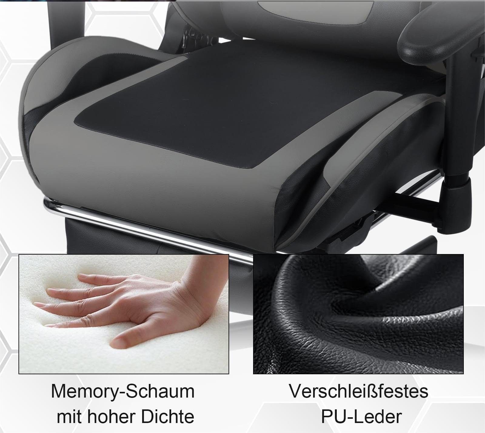 Bürostuhl verstellbaren ergonomische mit Gaming-Stuhl 90°-150° Kippfunktion, Armlehnen), Fußstütze, Rückenlehne Gaming-Stühle Nackenkissen, Fangqi (3D-Armlehnen, verstellbar, Lendenkissen Gamer-Rennstuhl mit