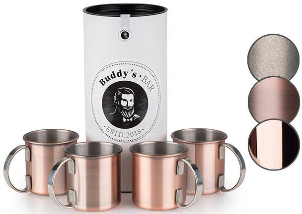 Buddy's Becher Buddy´s Bar, 4-tlg., Edelstahl, Moscow Mule Becher, 450 ml, hochwertiger Edelstahl, Kupfer Antik