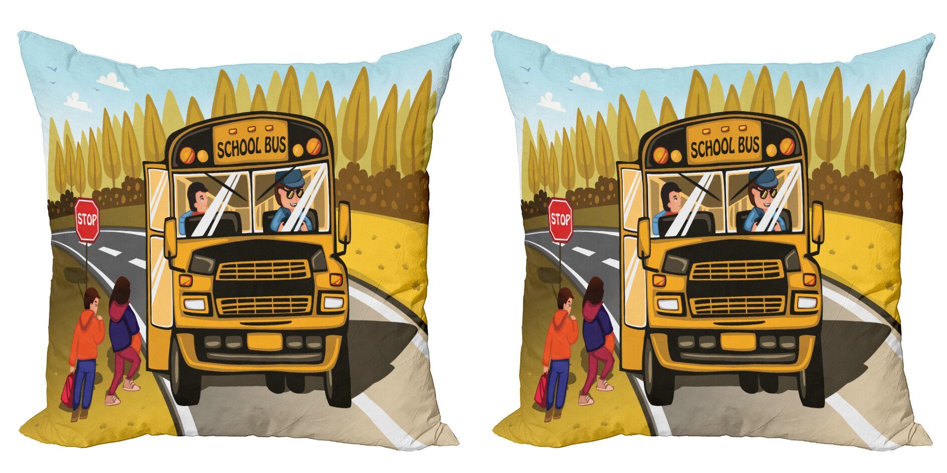 Gehen Stück), Modern Abakuhaus Digitaldruck, Bus Doppelseitiger Kissenbezüge Accent Schulbus dem Bäume auf (2