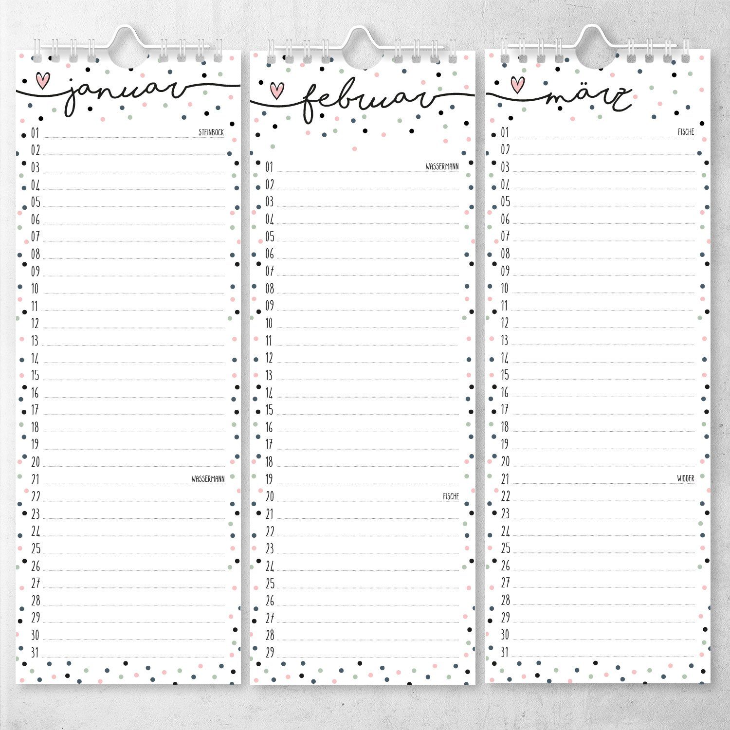 younikat ewige Kalender Geburtstagskalender Konfetti-Motiv I 105 x 297 mm I dv_665