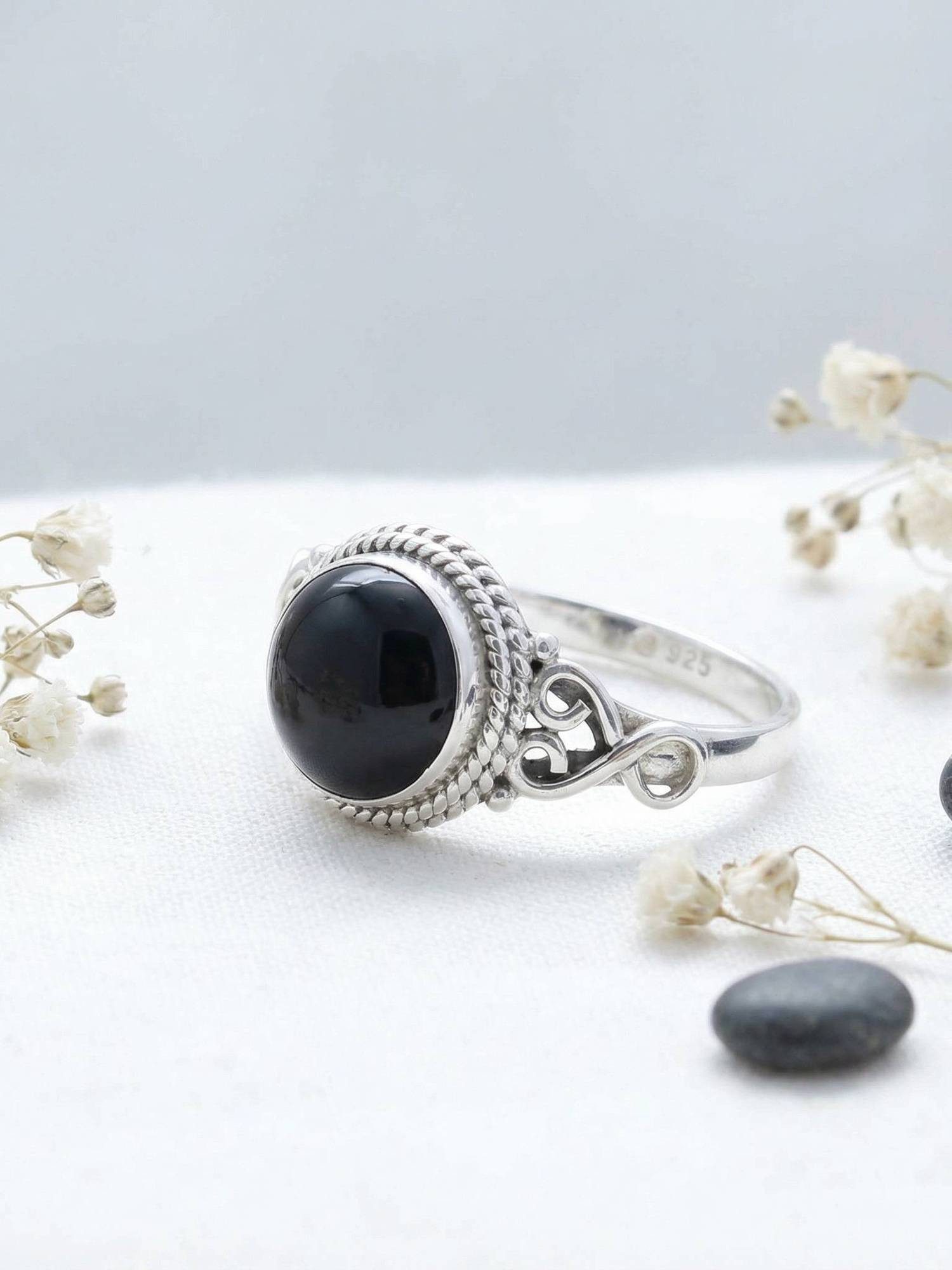 mantraroma Silberring BAGHIMI rund aus 925 Silber mit Onyx (Ring mit Schmuckbeutel), Damenring aus 925er Silber – Bild 2 von 5