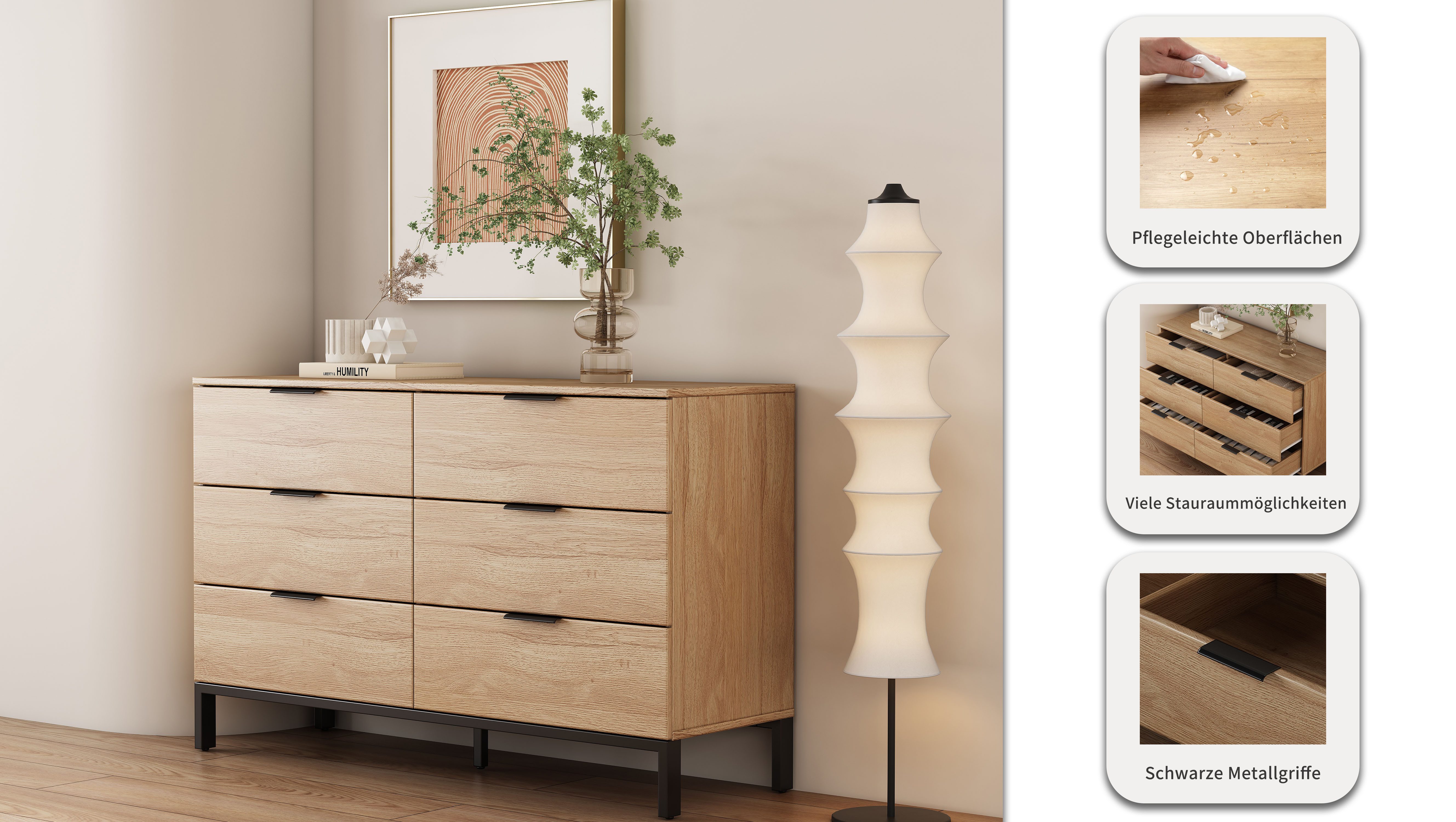 OTTO home Kommode Jorinde, Melaminoberfläche, flexibler Stauraum und robustes Metallgestell