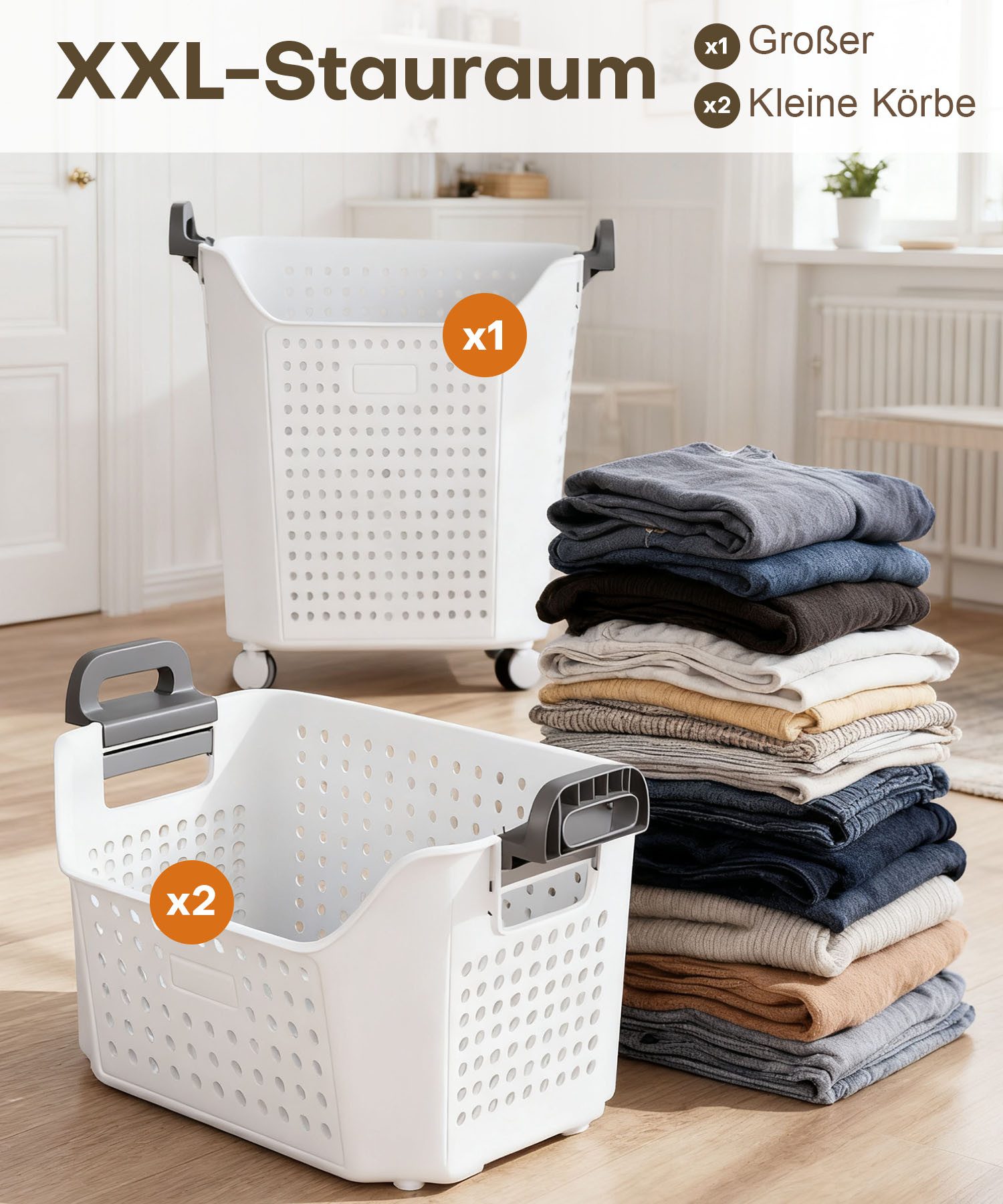 Yorbay Wäschekorb Wäschewagen mit Rollen (3 St., mit 2 kleinen + 1 großem K günstig online kaufen