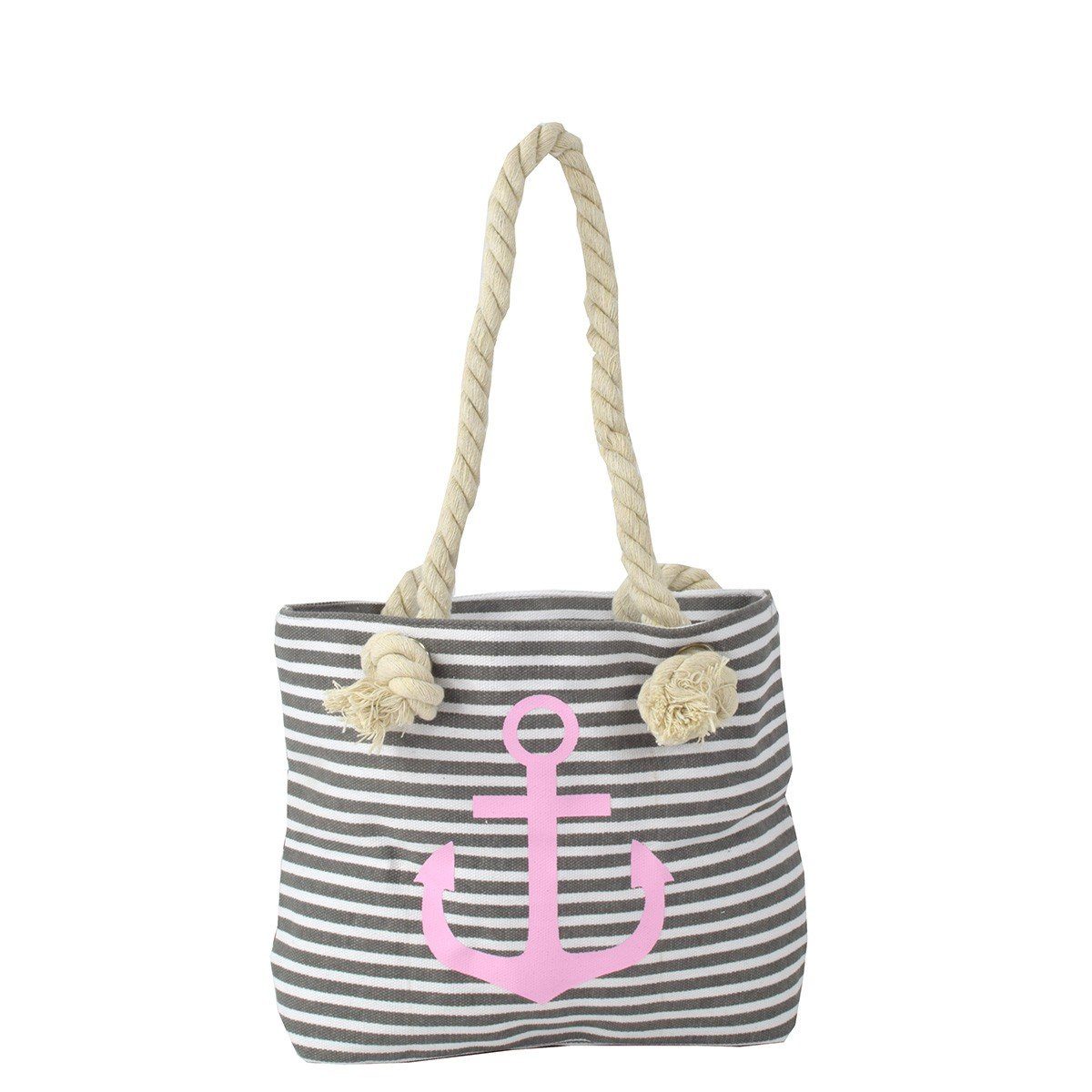 Strandtasche Ankerprint maritim Originelli gestreift grau Seilkordel XS Sonia Shopper