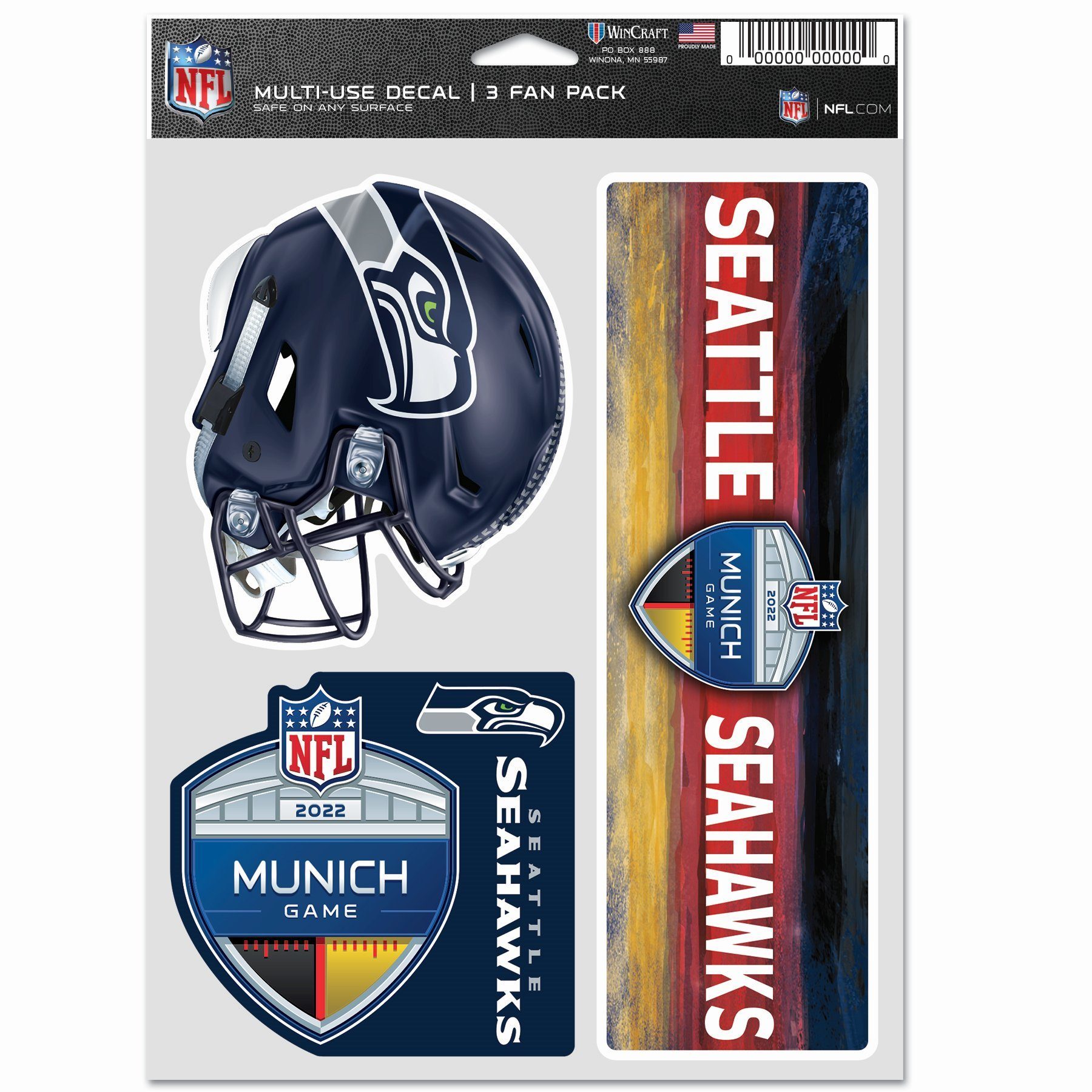 WinCraft Wanddekoobjekt NFL Aufkleber 3er Set 20x15cm Seattle Seahawks