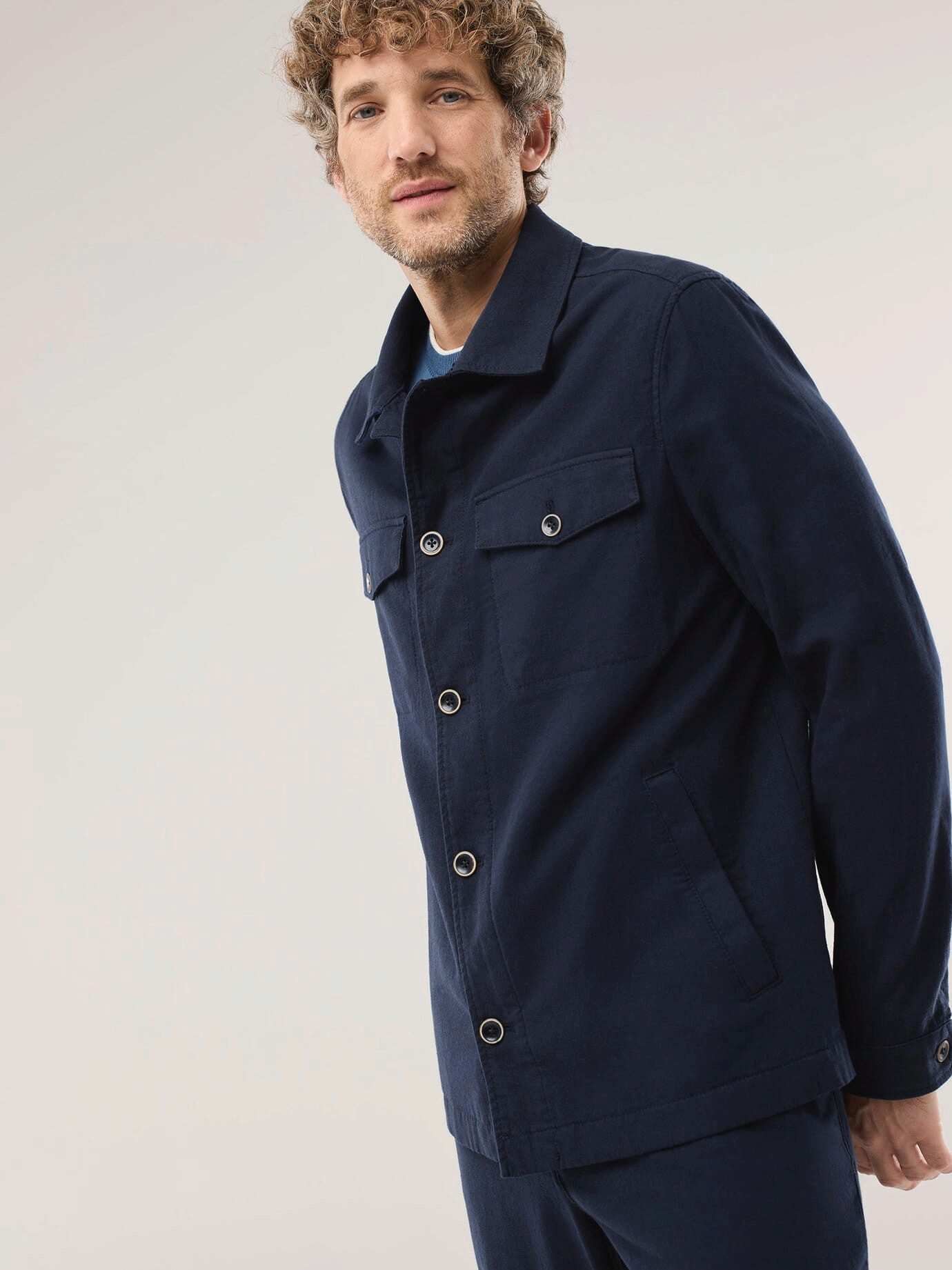Walbusch Hemdjacke Herren Leinen Hemdjacke Umlegekragen, klassisch, Kurzgröße