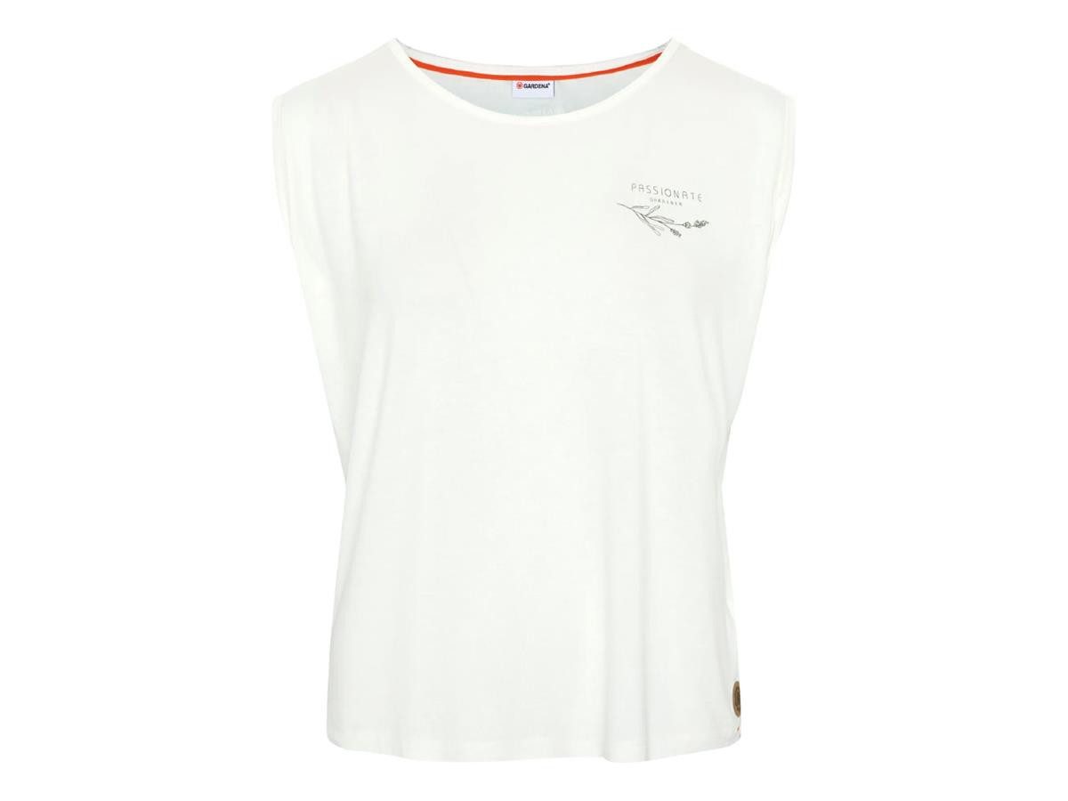 GARDENA Tanktop Damen Top, Wolkenweiß mit zartem Gardening-Schriftzug und Blütenprint, Viskose-Elasthan-Mix