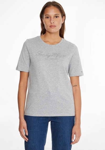 Tommy Hilfiger Rundhalsshirt REG HIGH SHINE EMB C-NK SS mit glänzender Tommy Hilfiger Stickerei