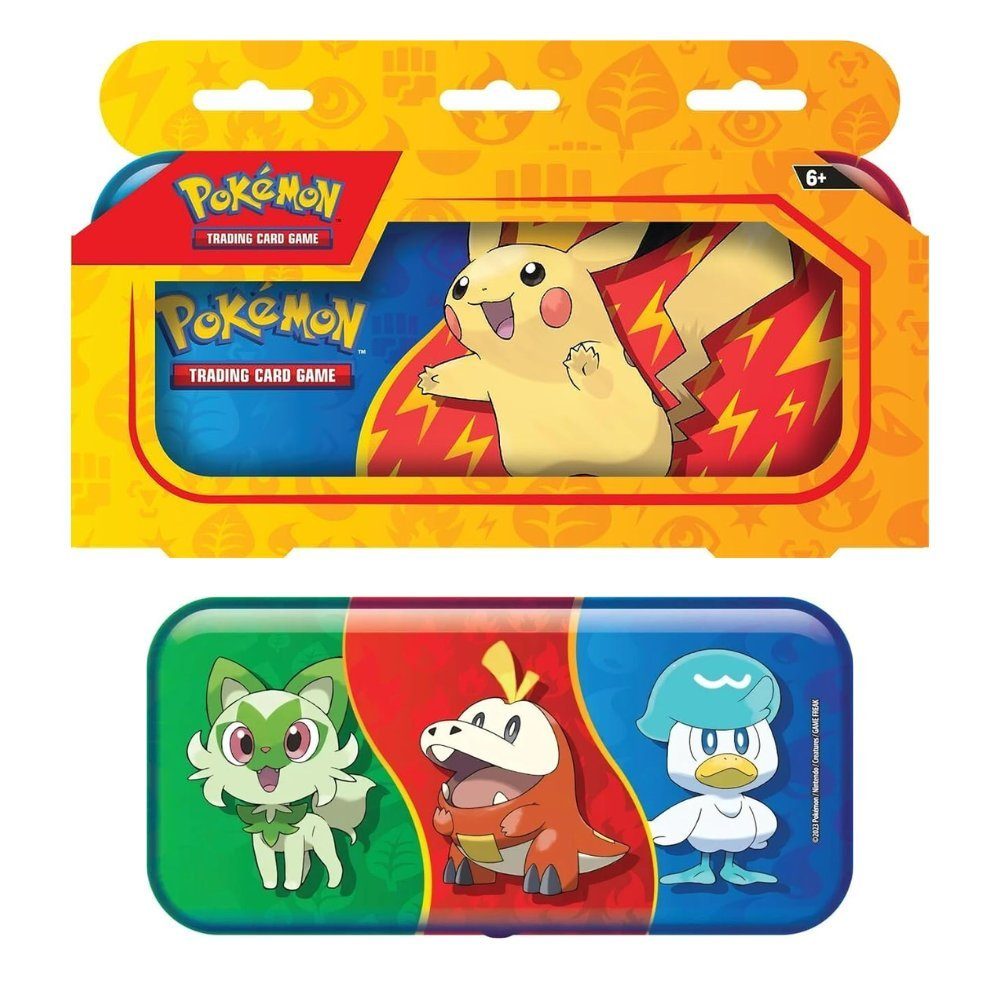 The Pokémon Company International Federmäppchen Pokémon - Pikachu - Back to School - Stifteetui, (Pencil Case, Get ready for Class - mit Pokémon), Alu-Box für Schreibsachen & 2 Boosterpackungen in englisch!