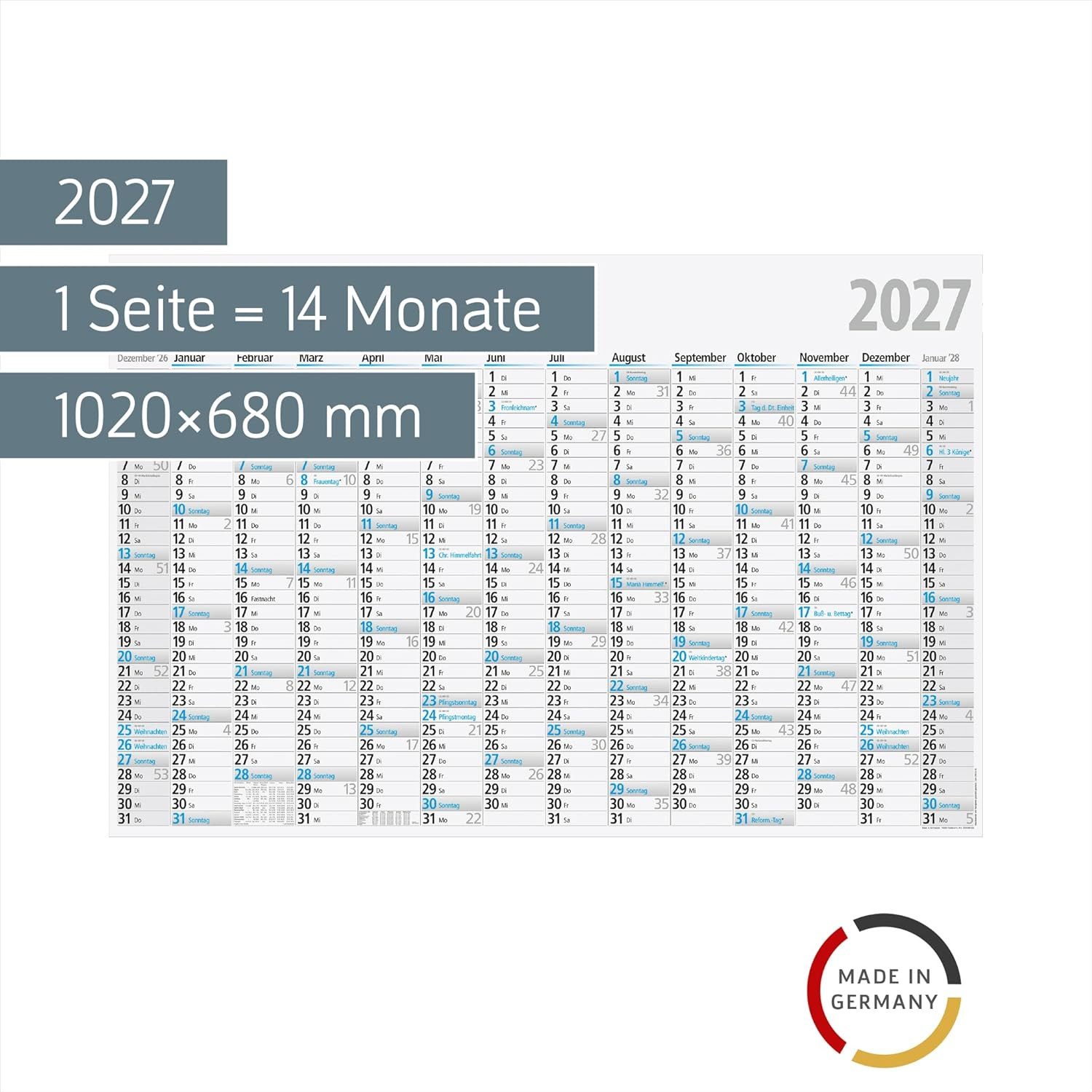 RIDO Plakatkalender rido/idé Plakatkalender 2027, 1020×680 mm