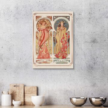 Posterlounge Holzbild Alfons Mucha, Moët & Chandon, Collage, Küche Vintage Malerei