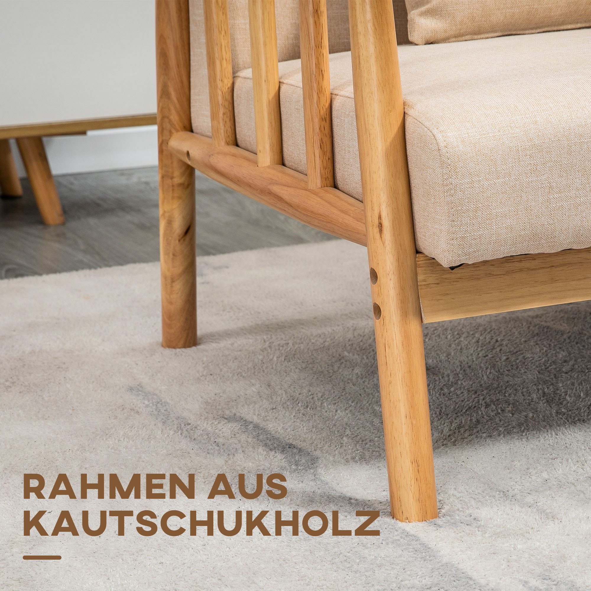 HOMCOM 2-Sitzer Couch mit 2 Lendenkissen, Gepolsterter Polstersofa, Sofa 1 Teile, für kleine Räume, Wohnzimmer, Schlafzimmer, Beige
