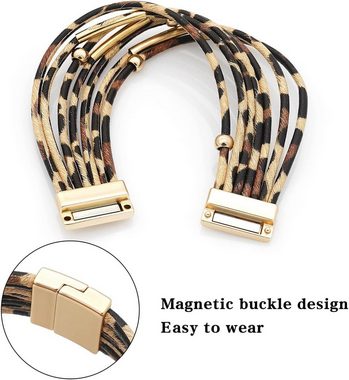 Alster Herz Wickelarmband mehrschichtiges Armband, Leopardenmuster, Magnetschnalle, J0556 (1-tlg), angenehm zu tragen, edle Optik