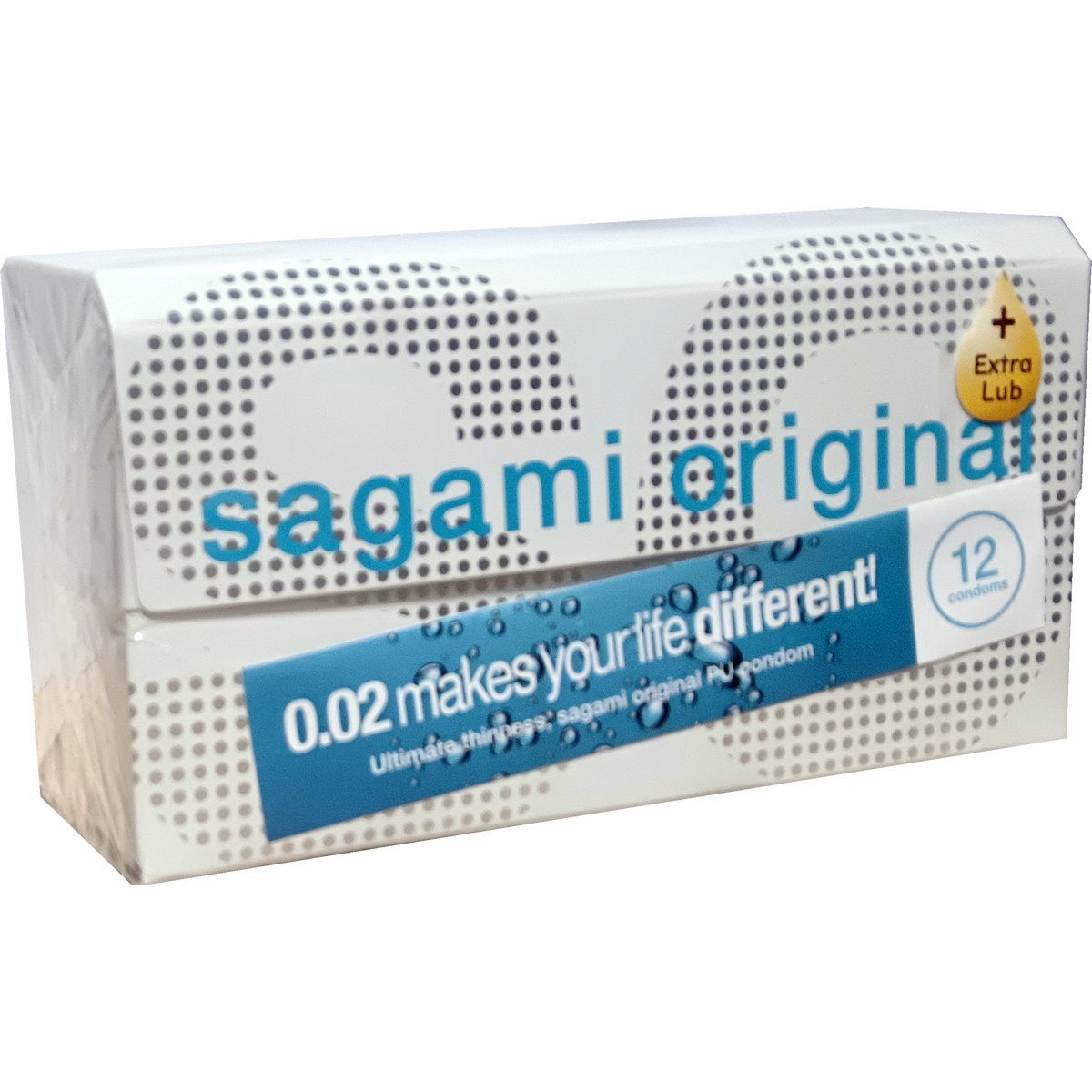 Sagami Kondome Original 0.02 Extra Lubricated - für Latex-Allergiker geeignet, Packung mit, 12 St., latexfreie Kondome, extra feuchte, ultradünne japanische Kondome