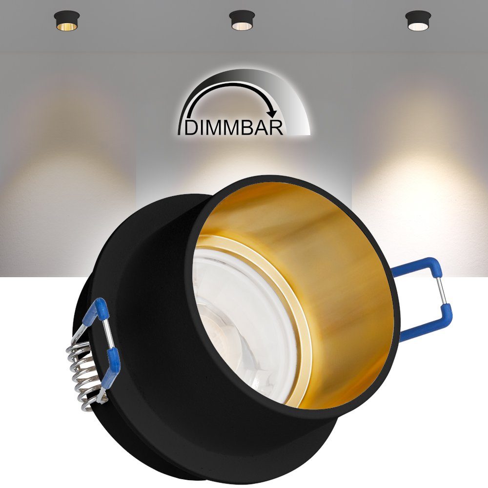 LEDANDO LED Einbaustrahler LED Einbaustrahler Set Schwarz / Gold mit LED GU10 Markenstrahler von
