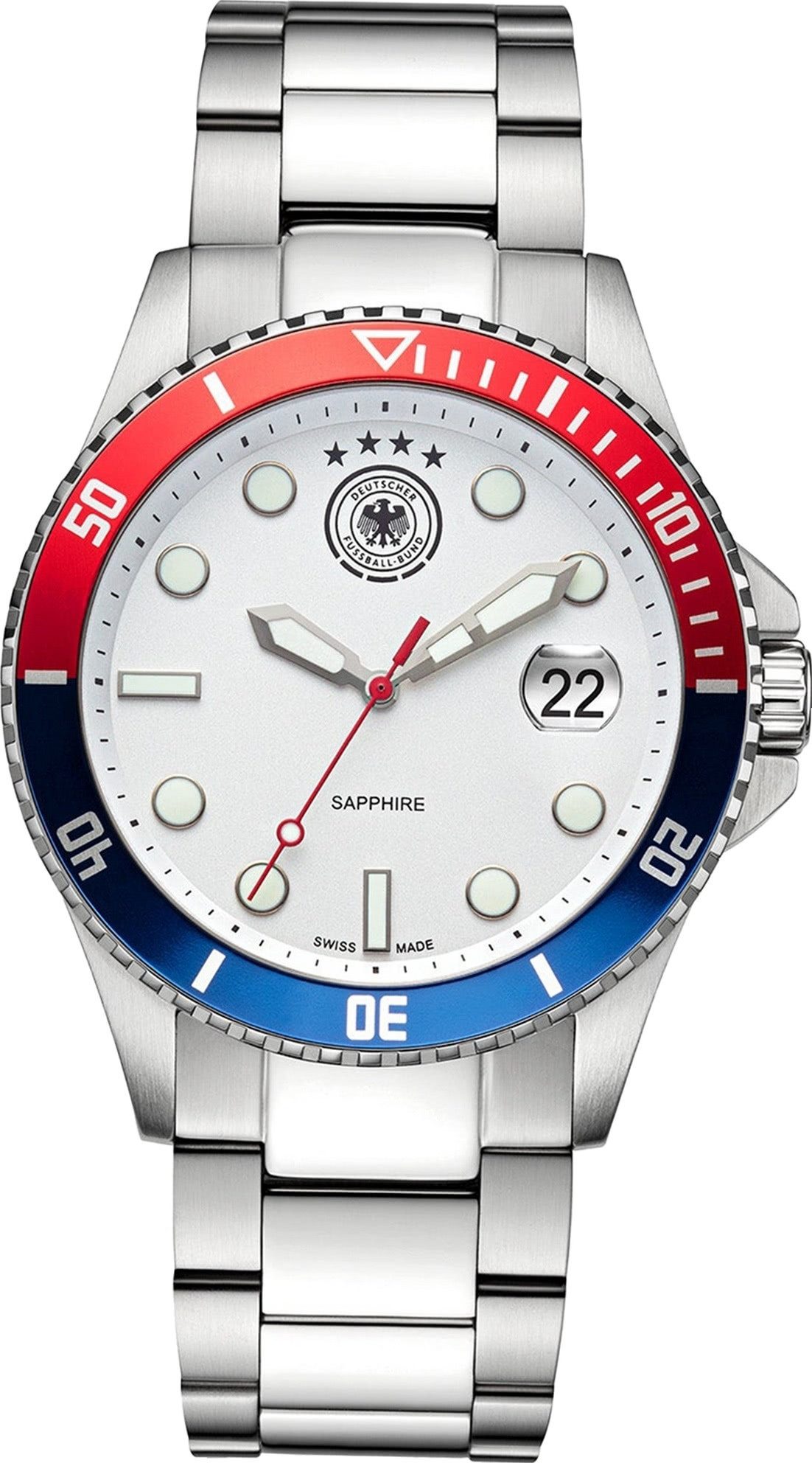 Deutscher Fußball-Bund Quarzuhr DFB Herrenuhr Edelstahl silber, (Analoguhr), Herrenuhr rund, groß (42mm), Edelstahlarmband silber, Fußball-Sport