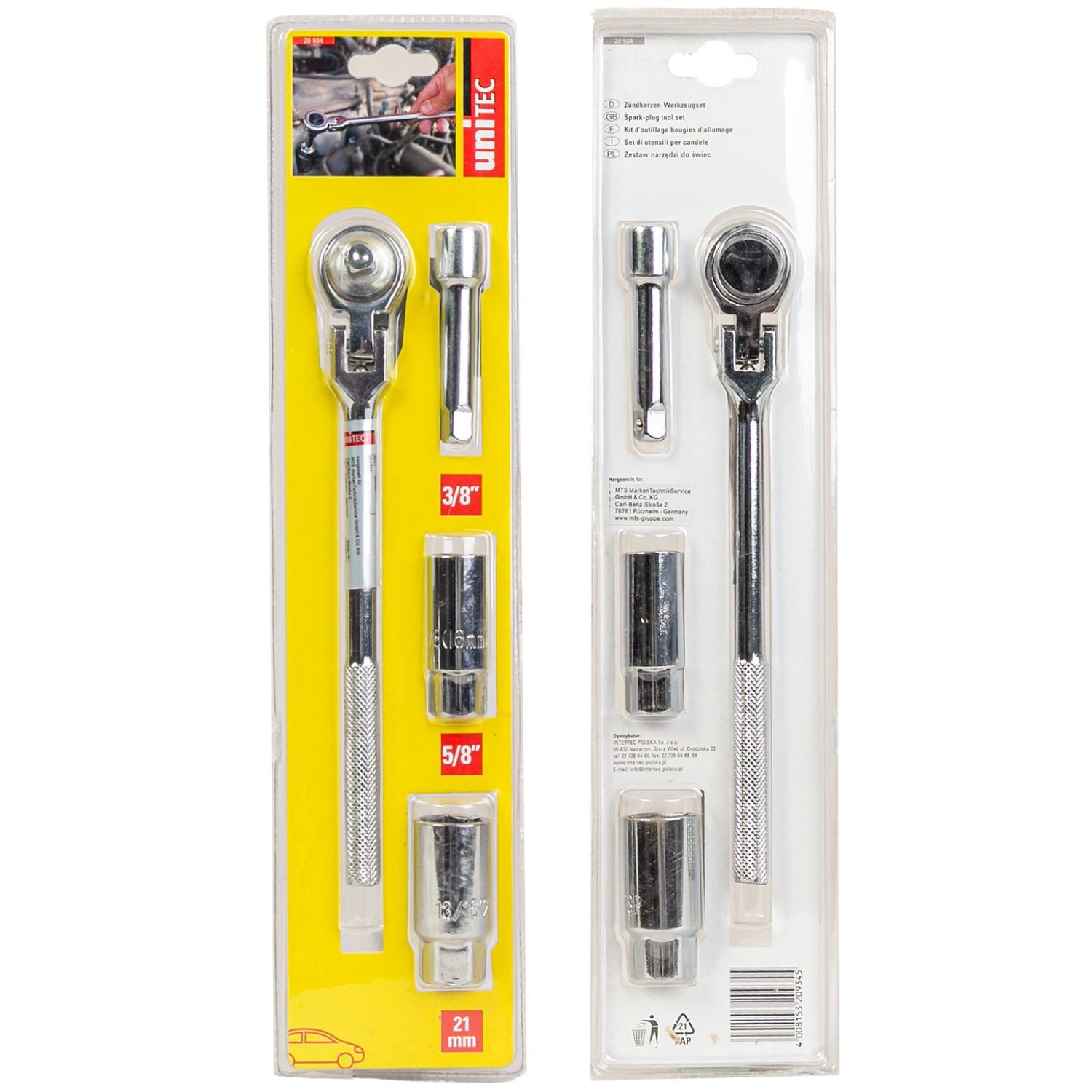 UNITEC Zündkerzenschlüssel Zündkerzen Werkzeug-Set 4-teilig 3/8" 16mm 21mm (Set, 4 St., 4-teilig), Steckschlüssel 180° Gelenk Zündkerzenschlüssel Kerzenschlüsse – Bild 5 von 5