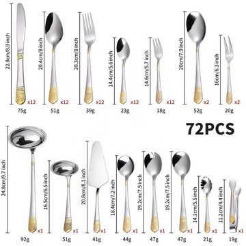 Schatzkiste1 Besteck-Set 72.teiliges Besteckset für 12 Personen in Holzkiste 18/10 Edelstahl, 12 Personen, 72 Teiliges Besteckset im Holzkoffer